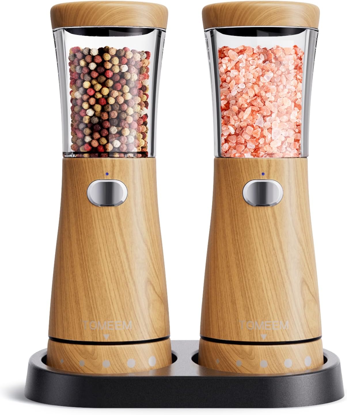 Electric Salt and Pepper Grinder Set, Large 4.5oz Capacity, Stainless Steel & Wood Design with Adjustable Coarseness and LED Light, USB Rechargeable, Salt and Pepper Grinder Set