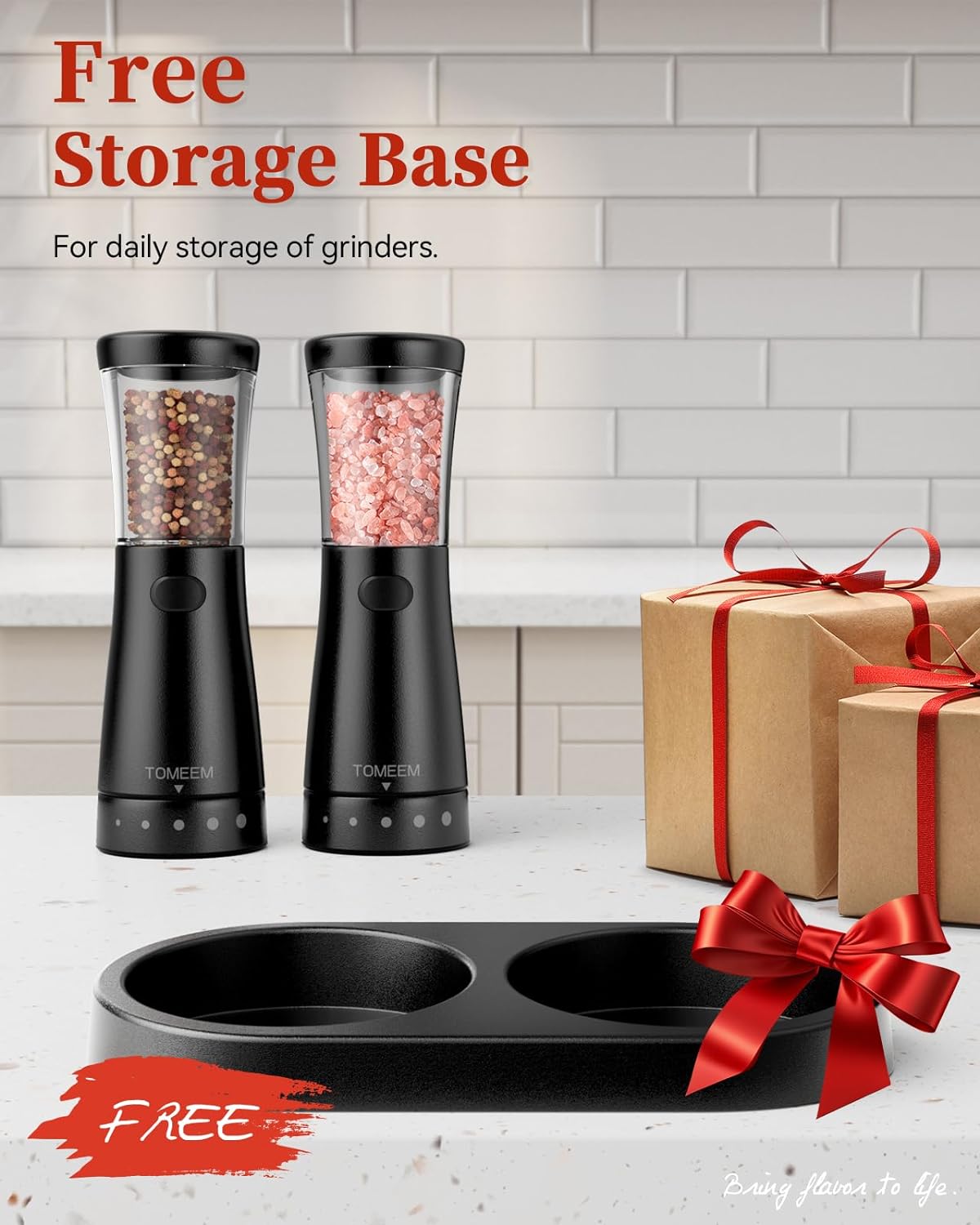 Electric Salt and Pepper Grinder Set with Storage Base, Stainless Steel Rechargeable Salt and Pepper Grinder Set with 4.5oz Large Capacity, 1.8" Wide Mouth, Adjustable Coarseness, Matte Black