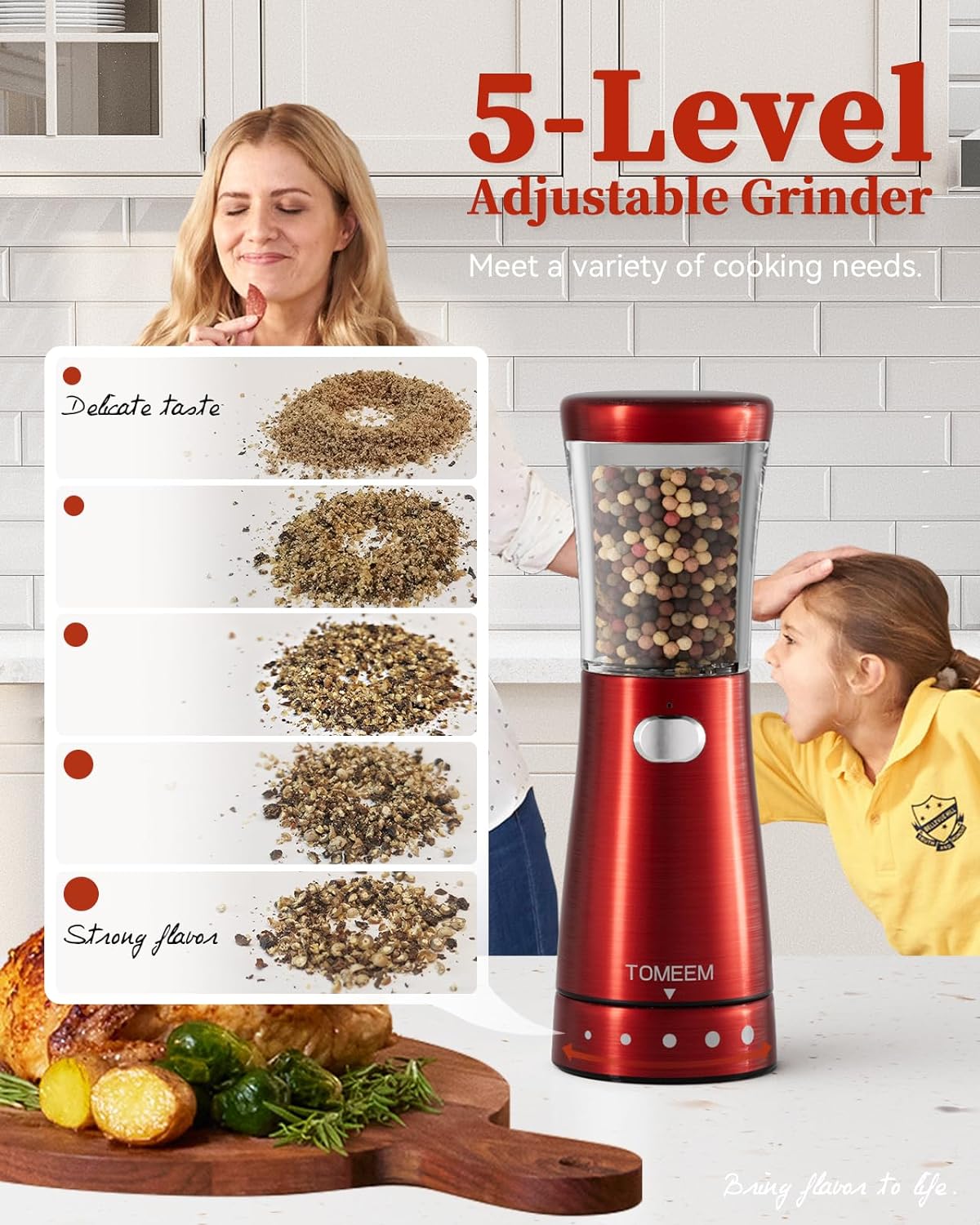 Electric Salt and Pepper Grinder Set with Storage Base, Stainless Steel Rechargeable Salt and Pepper Grinder Set with 4.5oz Large Capacity, 1.8" Wide Mouth, Adjustable Coarseness, Bright red
