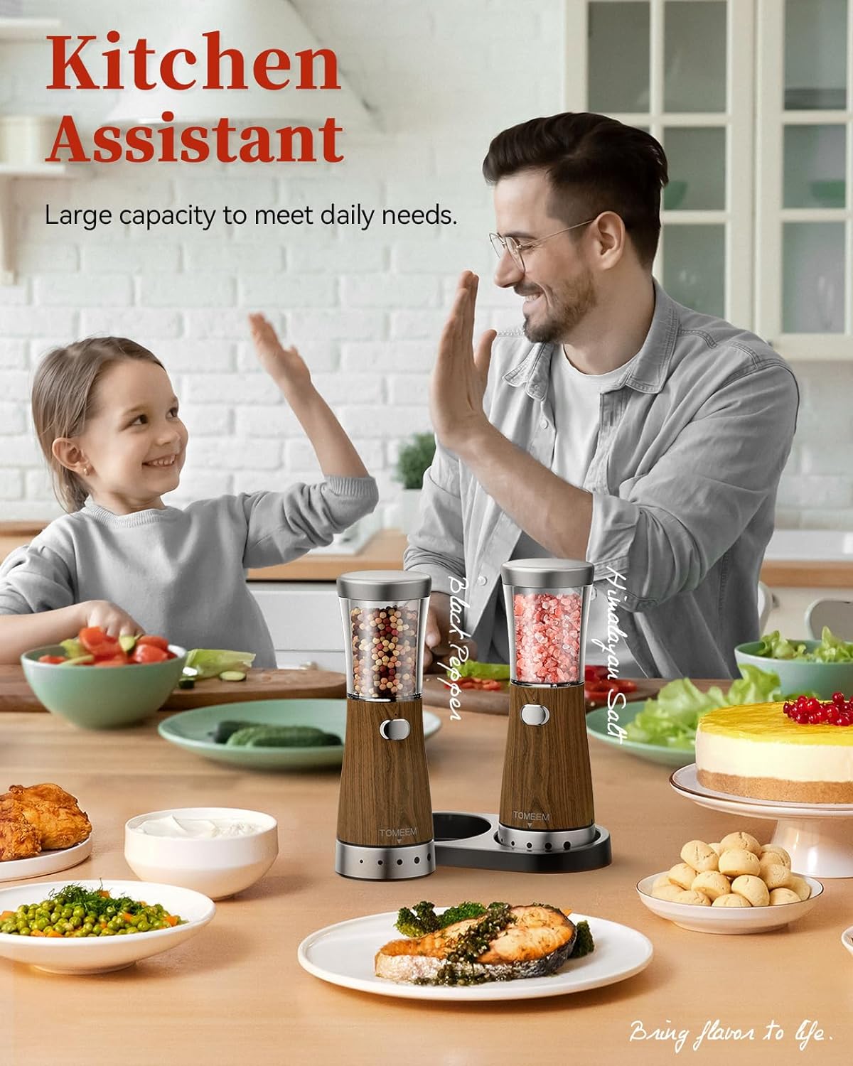 Electric Salt and Pepper Grinder Set, Large 4.5oz Capacity, Stainless Steel & Wood Design with Adjustable Coarseness and LED Light, USB Rechargeable, Salt and Pepper Grinder Set Includes Base Holder