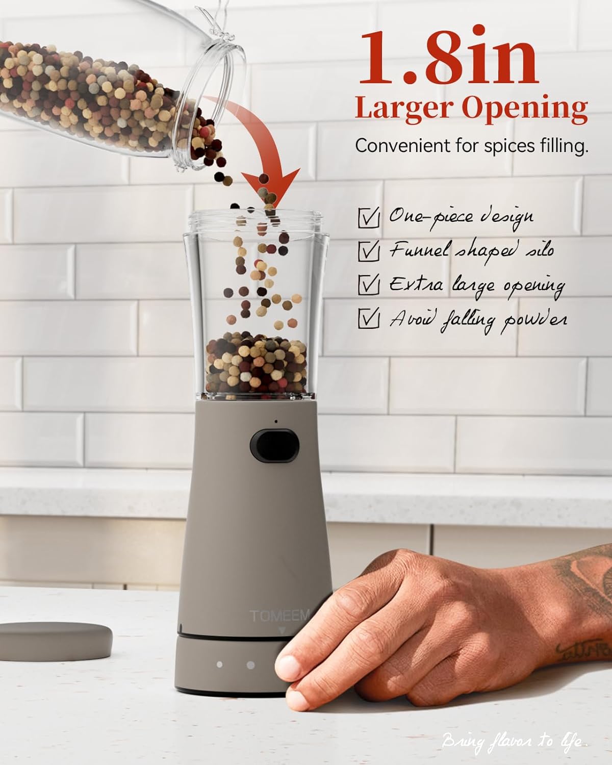 Electric Salt and Pepper Grinder Set with Storage Base, Stainless Steel Rechargeable Salt and Pepper Grinder Set with 4.5oz Large Capacity, 1.8" Wide Mouth, Adjustable Coarseness, Dark Grey
