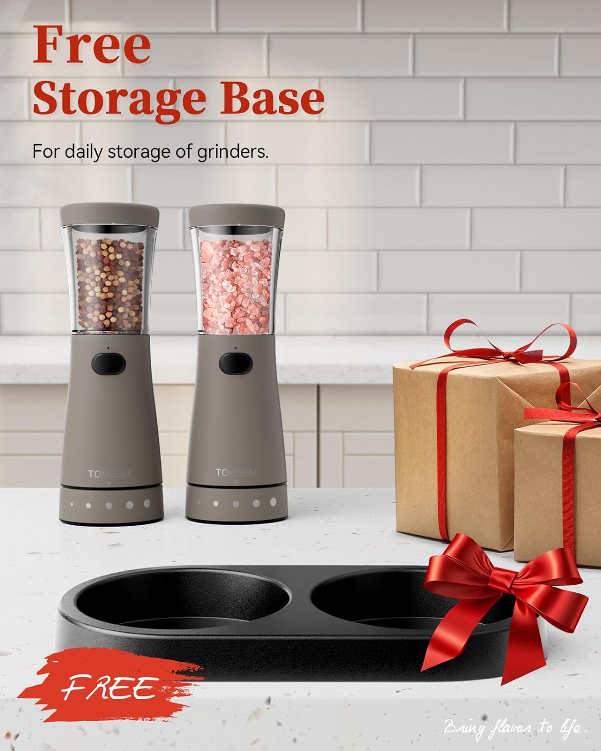 Electric Salt and Pepper Grinder Set with Storage Base, Stainless Steel Rechargeable Salt and Pepper Grinder Set with 4.5oz Large Capacity, 1.8" Wide Mouth, Adjustable Coarseness, Dark Grey