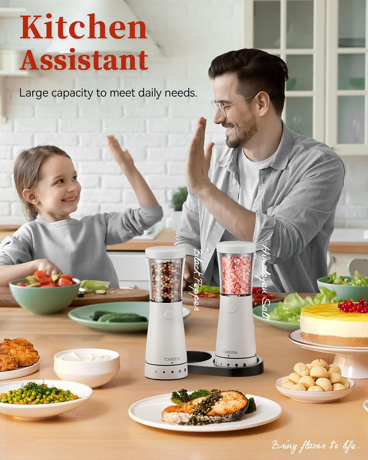 Electric Salt and Pepper Grinder Set with Storage Base, Stainless Steel Rechargeable Salt and Pepper Grinder Set with 4.5oz Large Capacity, 1.8" Wide Mouth, Adjustable Coarseness, Matte white
