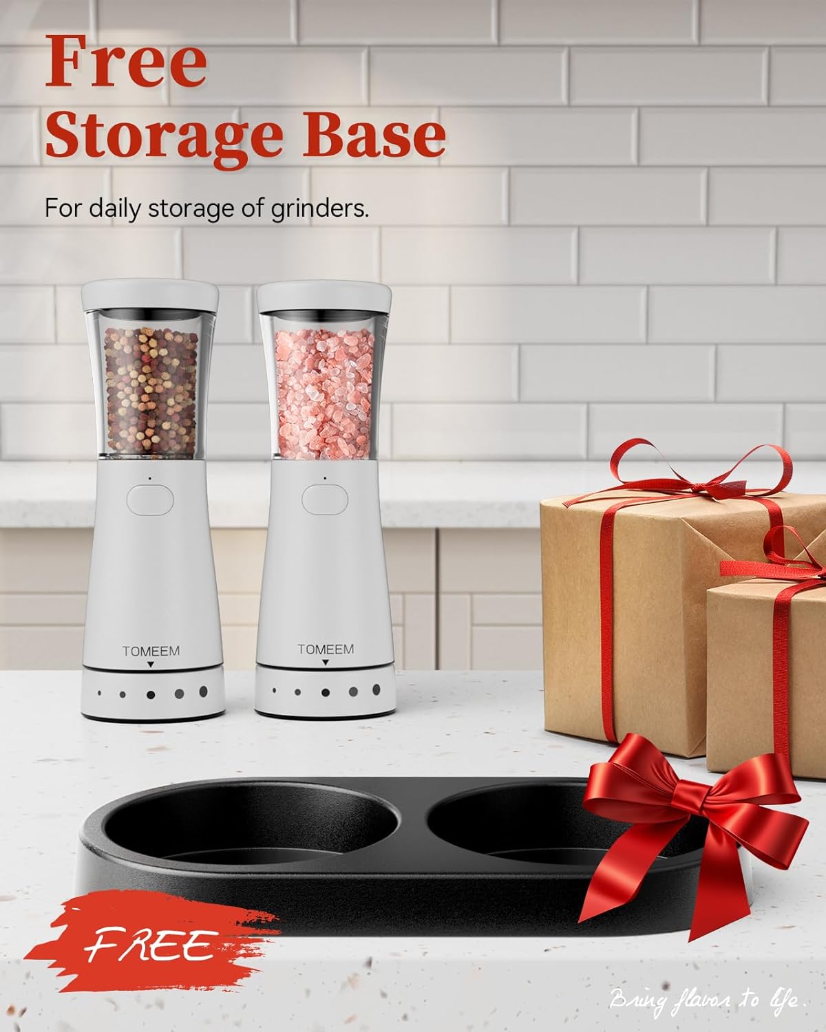 Electric Salt and Pepper Grinder Set with Storage Base, Stainless Steel Rechargeable Salt and Pepper Grinder Set with 4.5oz Large Capacity, 1.8" Wide Mouth, Adjustable Coarseness, Matte white