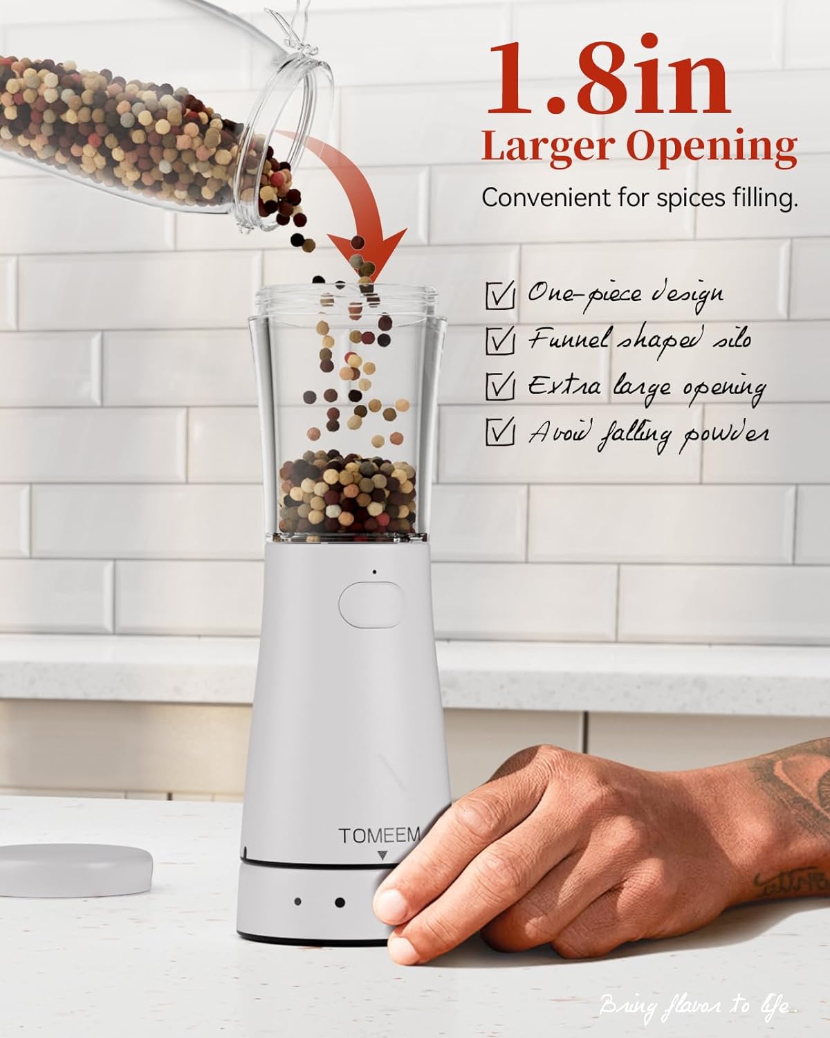 Electric Salt and Pepper Grinder Set with Storage Base, Stainless Steel Rechargeable Salt and Pepper Grinder Set with 4.5oz Large Capacity, 1.8" Wide Mouth, Adjustable Coarseness, Matte white
