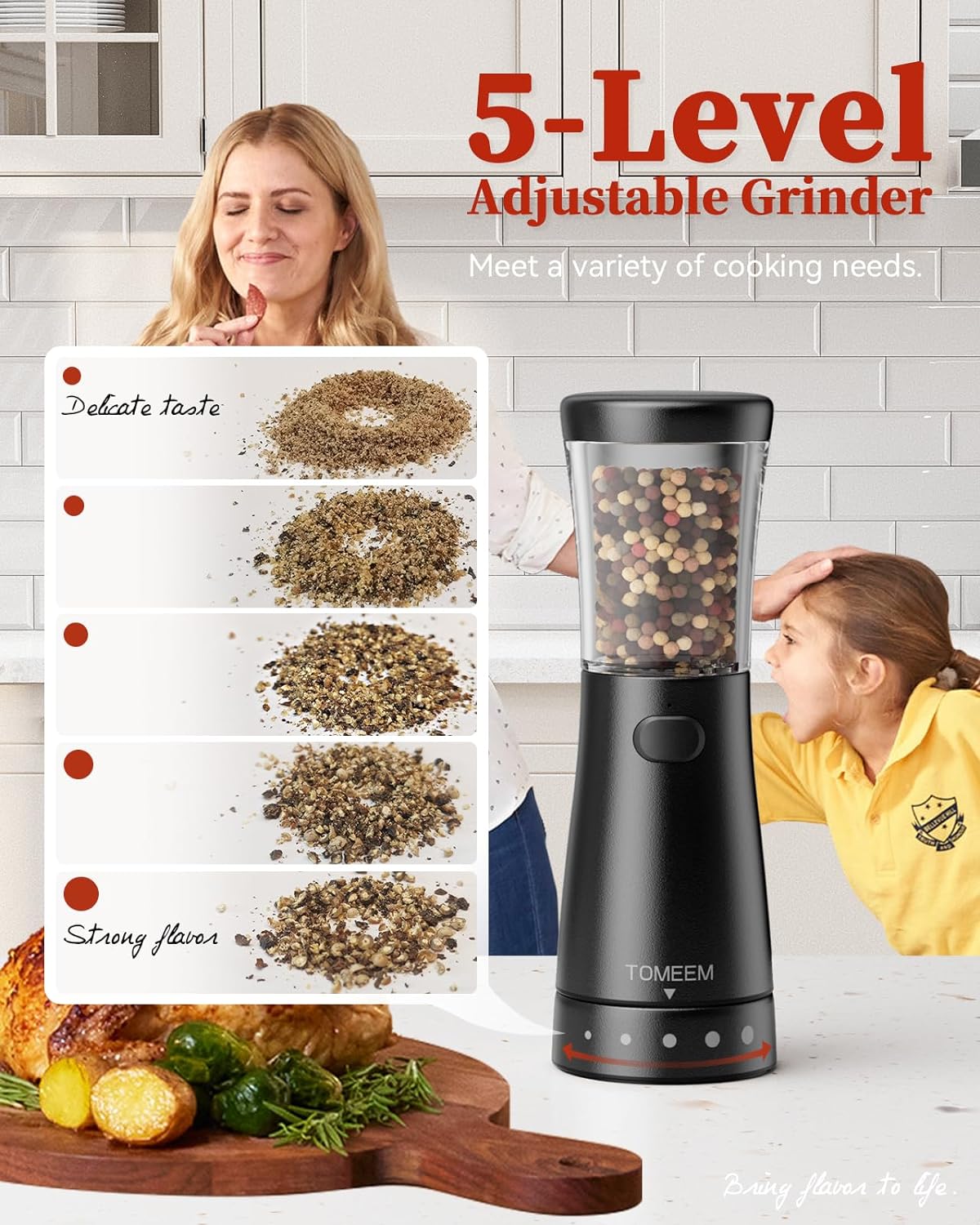 Electric Salt and Pepper Grinder Set with Storage Base, Stainless Steel Rechargeable Salt and Pepper Grinder Set with 4.5oz Large Capacity, 1.8" Wide Mouth, Adjustable Coarseness, Matte Black