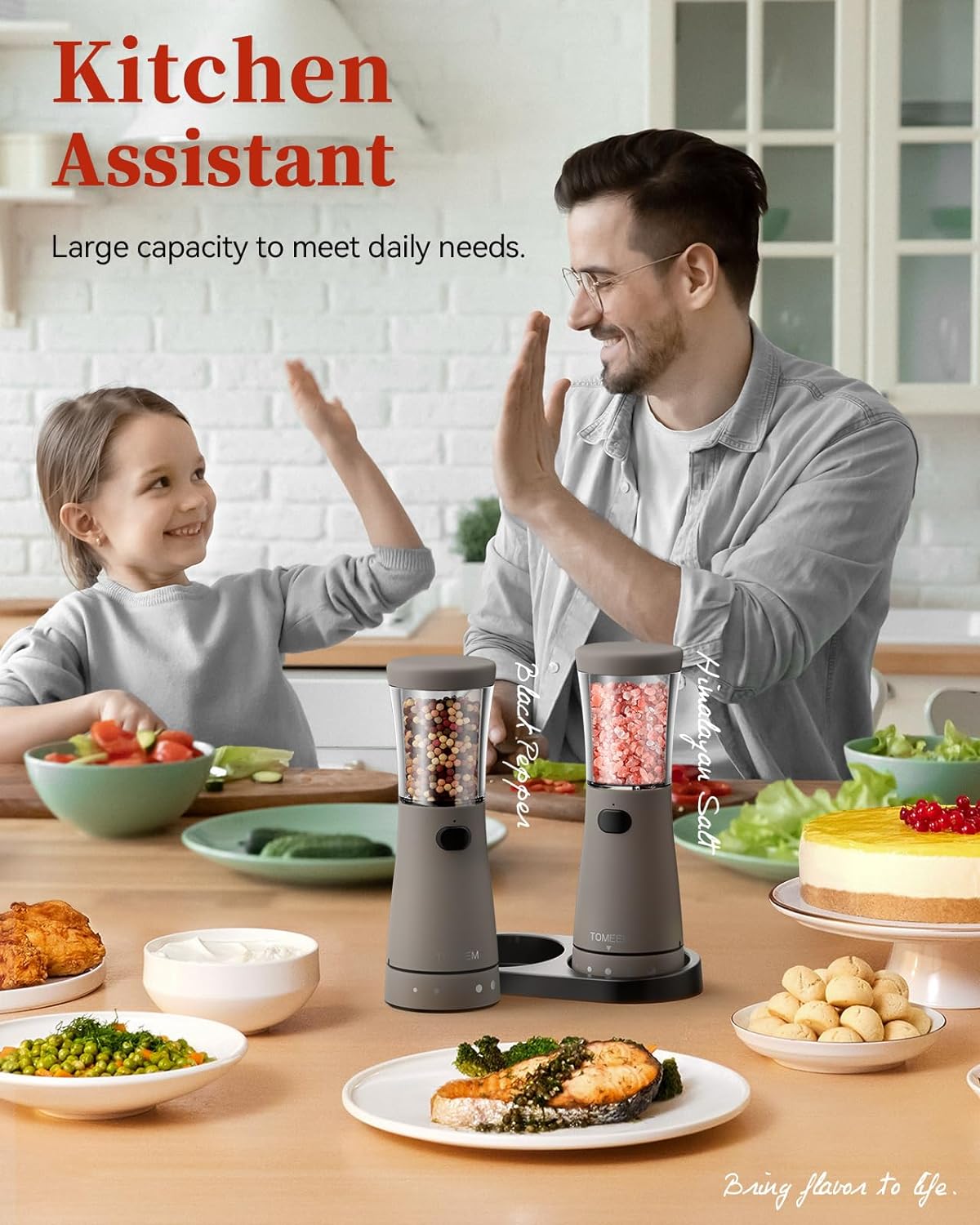 Electric Salt and Pepper Grinder Set with Storage Base, Stainless Steel Rechargeable Salt and Pepper Grinder Set with 4.5oz Large Capacity, 1.8" Wide Mouth, Adjustable Coarseness, Dark Grey