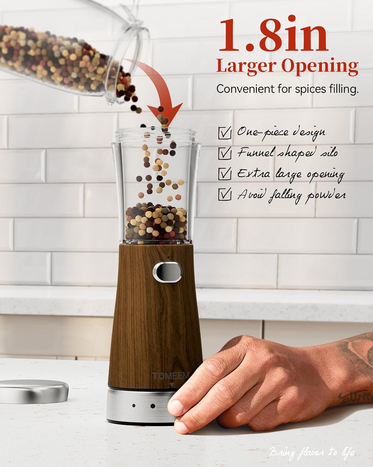 Electric Salt and Pepper Grinder Set, Large 4.5oz Capacity, Stainless Steel & Wood Design with Adjustable Coarseness and LED Light, USB Rechargeable, Salt and Pepper Grinder Set Includes Base Holder