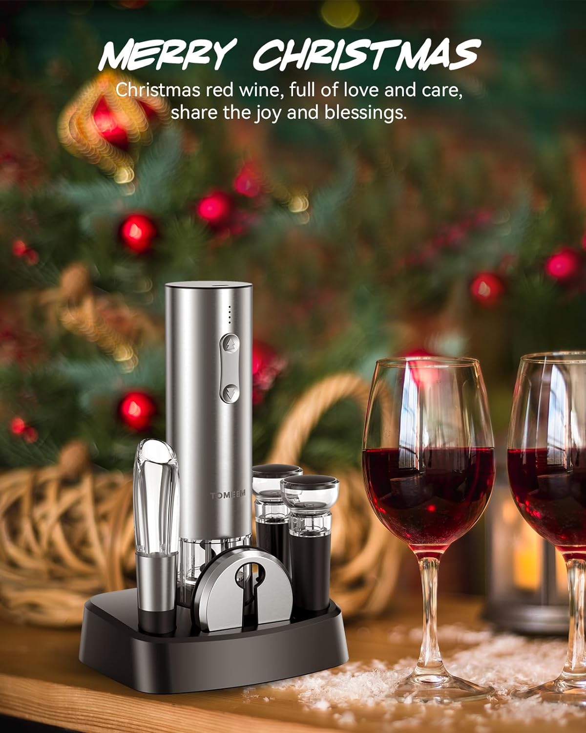 Electric Wine Opener Set - Rechargeable Wine Bottle Opener with Vacuum Stoppers,Wine Pourer, Foil Cutter,and Storage Stand - Ideal Wine Accessories & Wine Gift Set for Wine Lovers