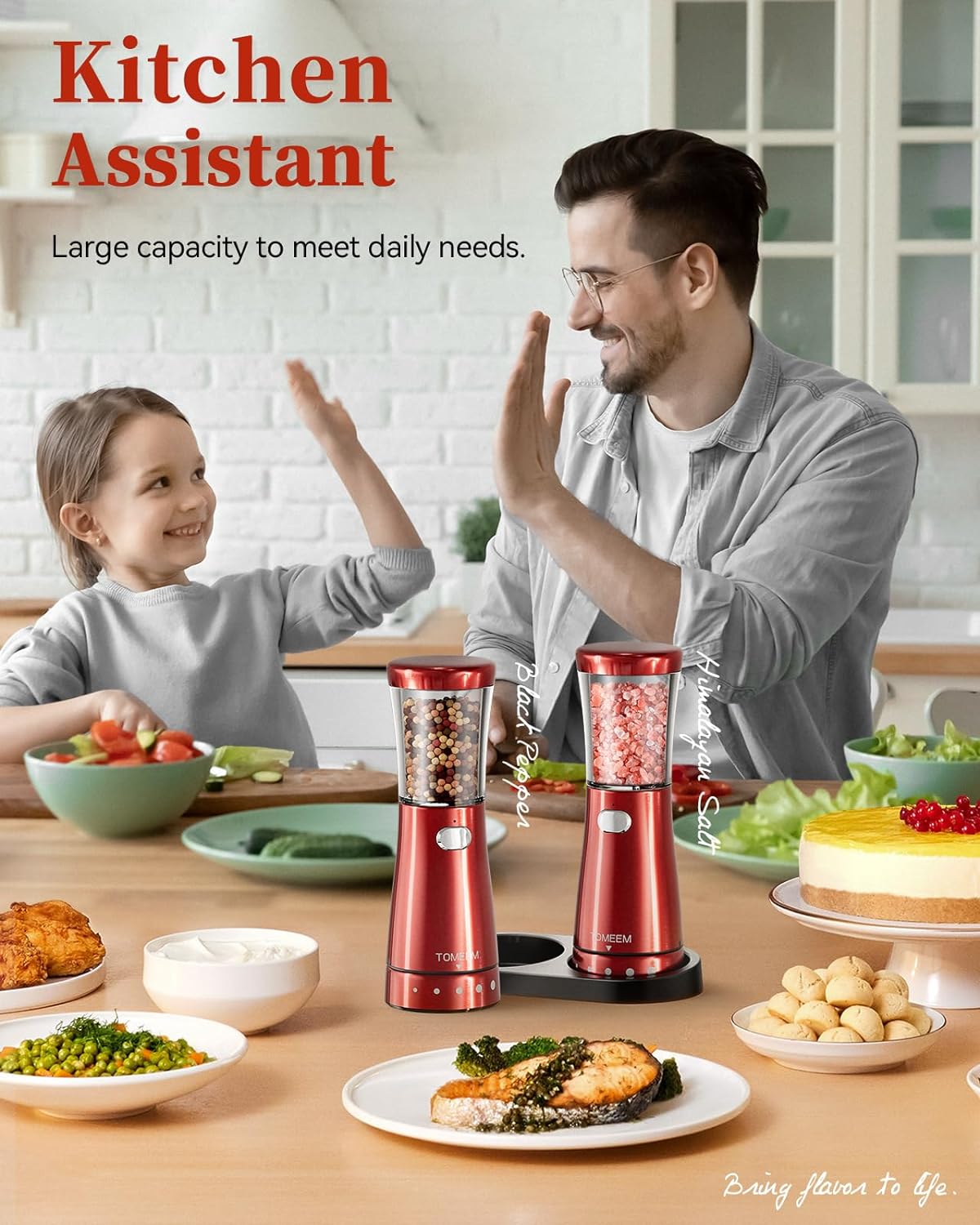 Electric Salt and Pepper Grinder Set with Storage Base, Stainless Steel Rechargeable Salt and Pepper Grinder Set with 4.5oz Large Capacity, 1.8" Wide Mouth, Adjustable Coarseness, Bright red