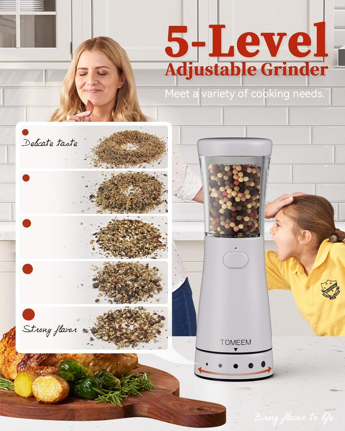 Electric Salt and Pepper Grinder Set with Storage Base, Stainless Steel Rechargeable Salt and Pepper Grinder Set with 4.5oz Large Capacity, 1.8" Wide Mouth, Adjustable Coarseness, Matte white