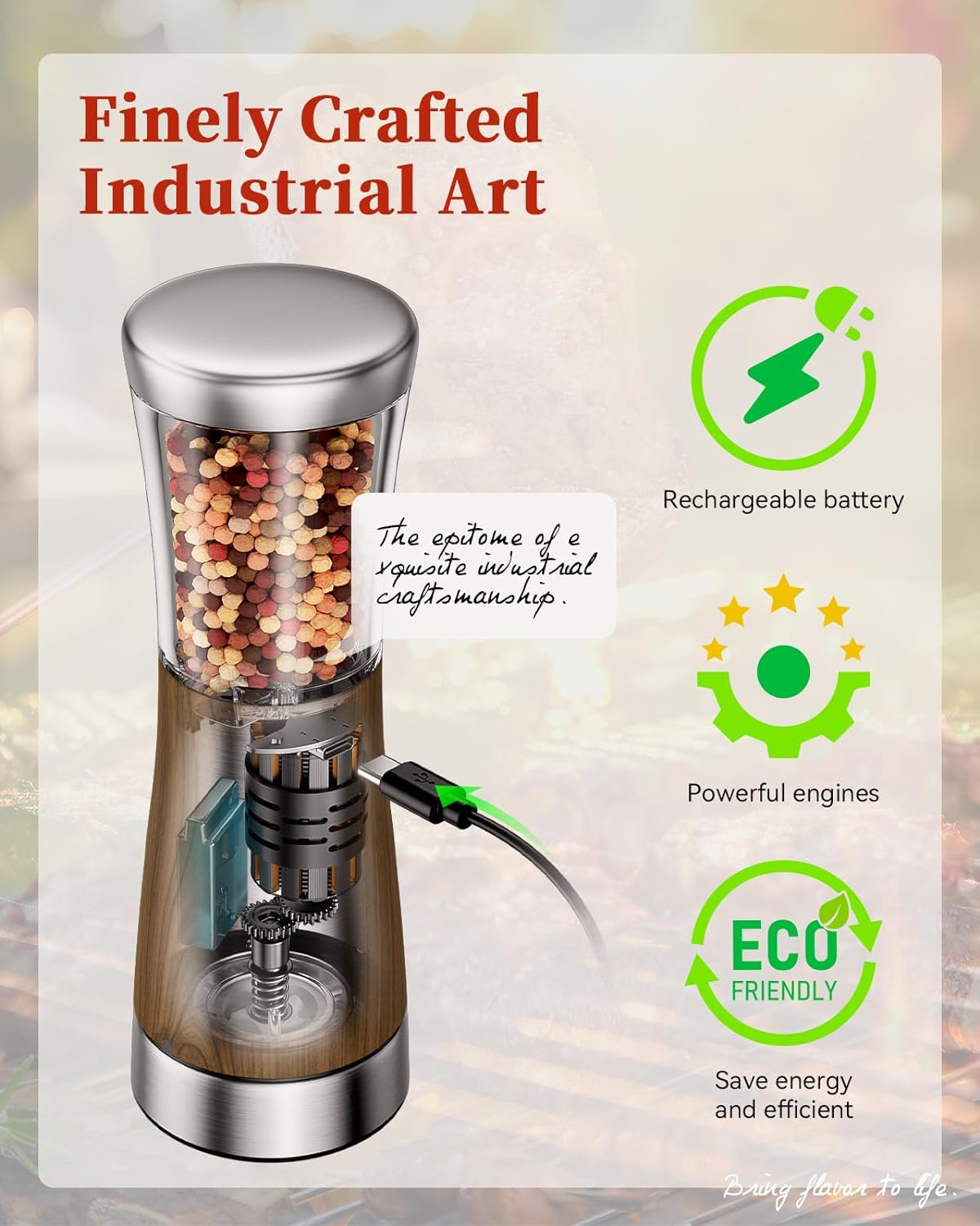 Electric Salt and Pepper Grinder Set, Large 4.5oz Capacity, Stainless Steel & Wood Design with Adjustable Coarseness and LED Light, USB Rechargeable, Salt and Pepper Grinder Set Includes Base Holder