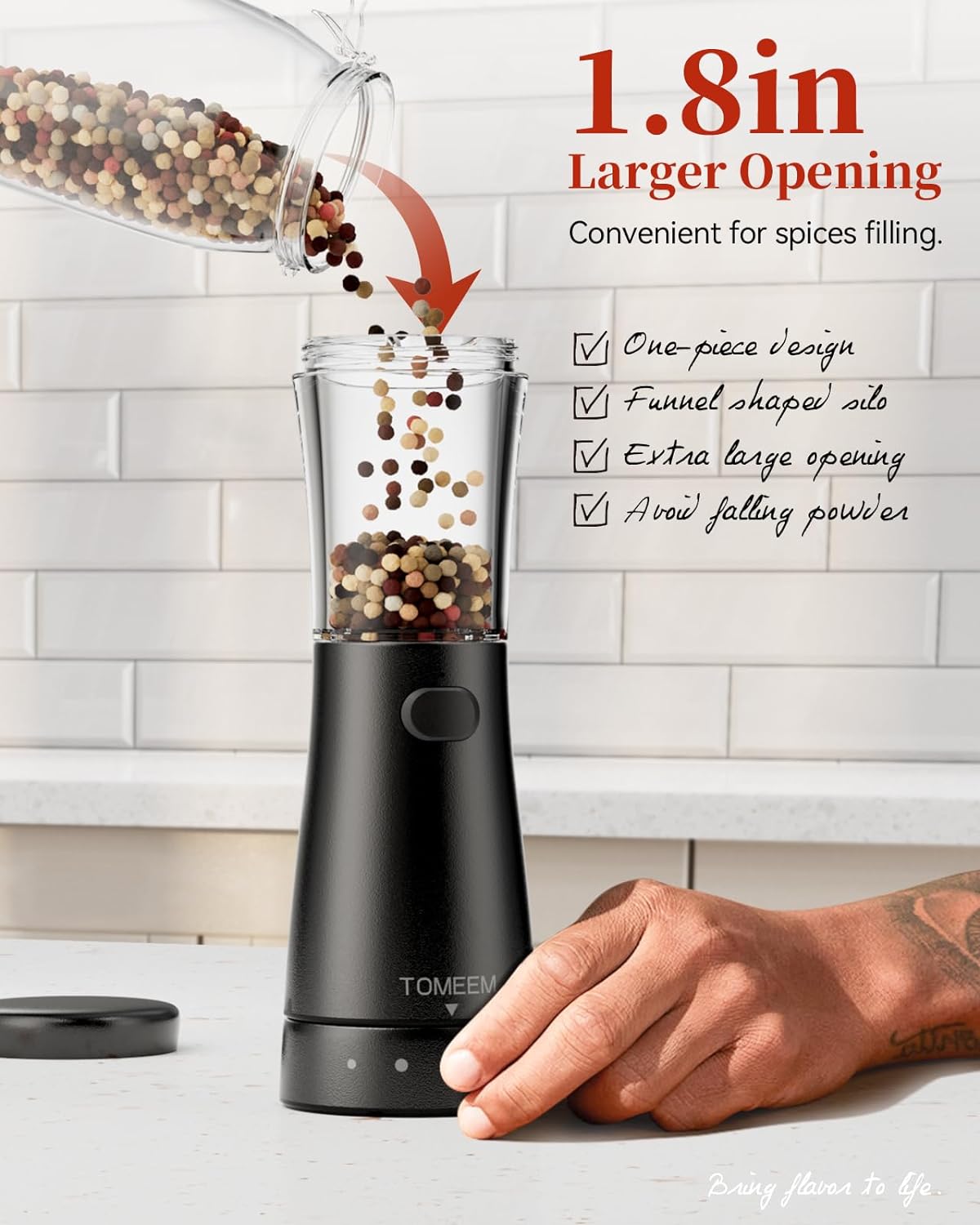 Electric Salt and Pepper Grinder Set with Storage Base, Stainless Steel Rechargeable Salt and Pepper Grinder Set with 4.5oz Large Capacity, 1.8" Wide Mouth, Adjustable Coarseness, Matte Black