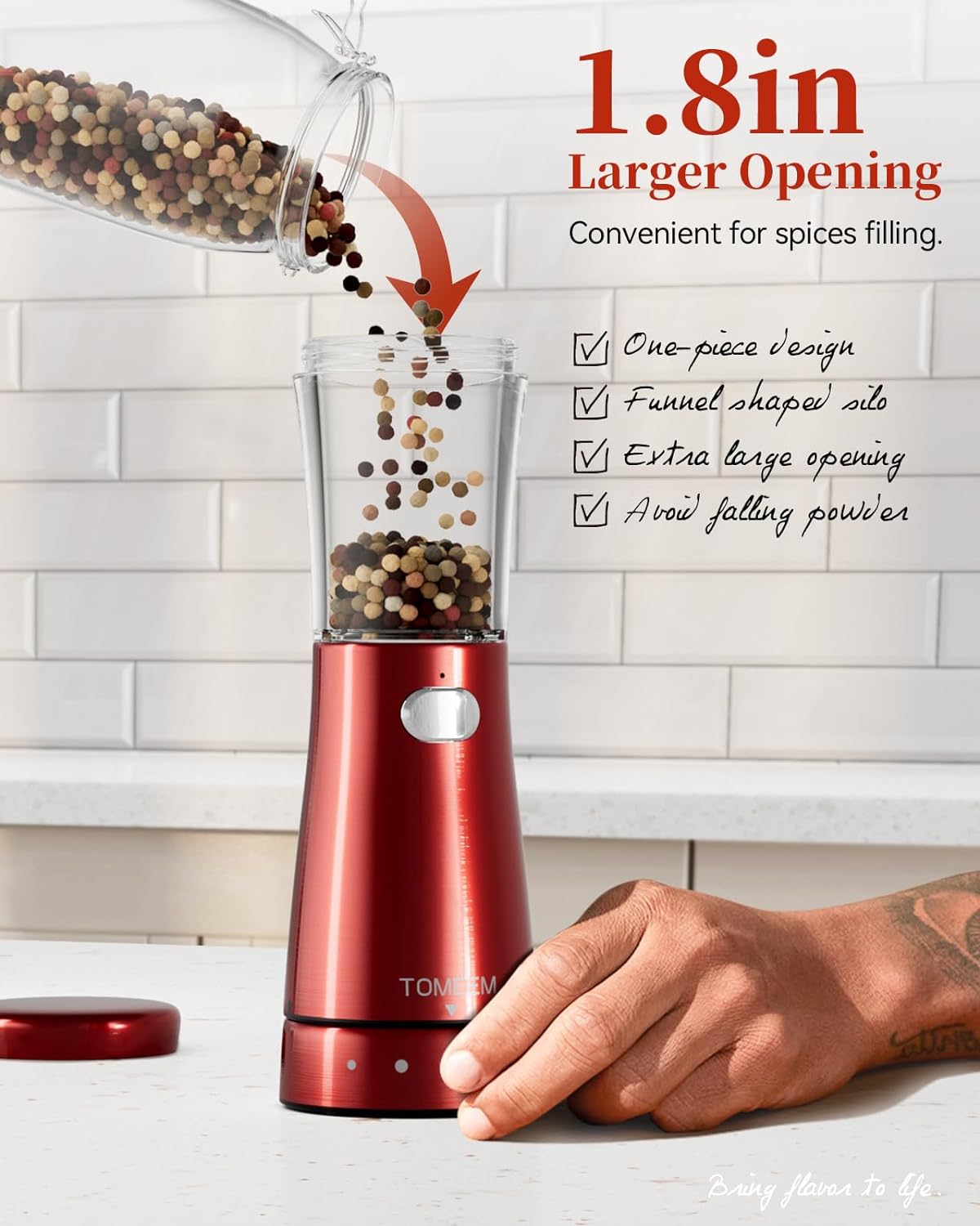 Electric Salt and Pepper Grinder Set with Storage Base, Stainless Steel Rechargeable Salt and Pepper Grinder Set with 4.5oz Large Capacity, 1.8" Wide Mouth, Adjustable Coarseness, Bright red
