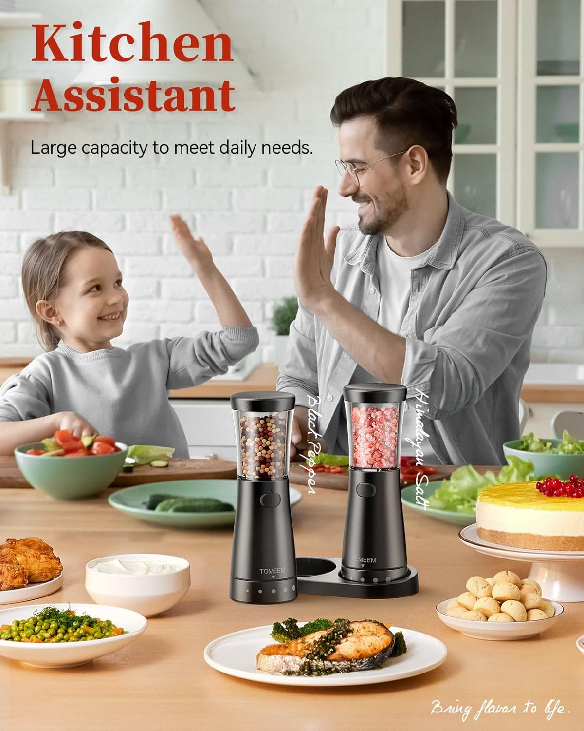 Electric Salt and Pepper Grinder Set with Storage Base, Stainless Steel Rechargeable Salt and Pepper Grinder Set with 4.5oz Large Capacity, 1.8" Wide Mouth, Adjustable Coarseness, Matte Black