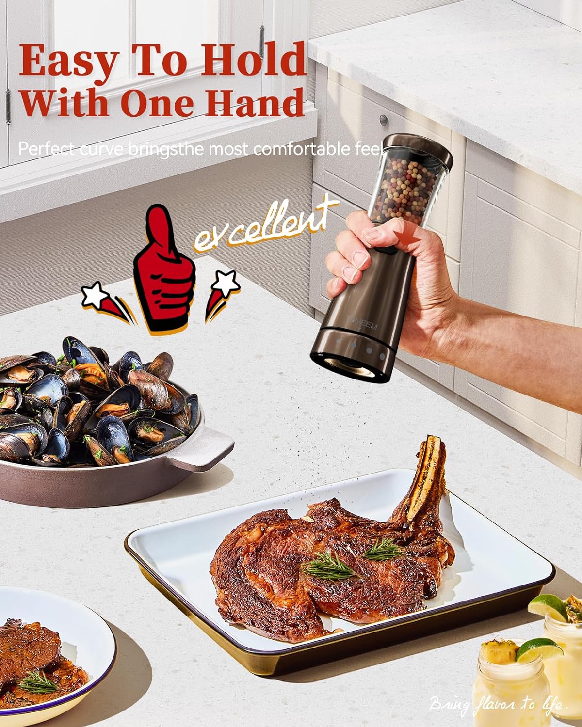 Electric Salt and Pepper Grinder Set with Storage Base, Stainless Steel Rechargeable Salt and Pepper Grinder Set with 4.5oz Large Capacity, 1.8" Wide Mouth, Adjustable Coarseness, Bronze