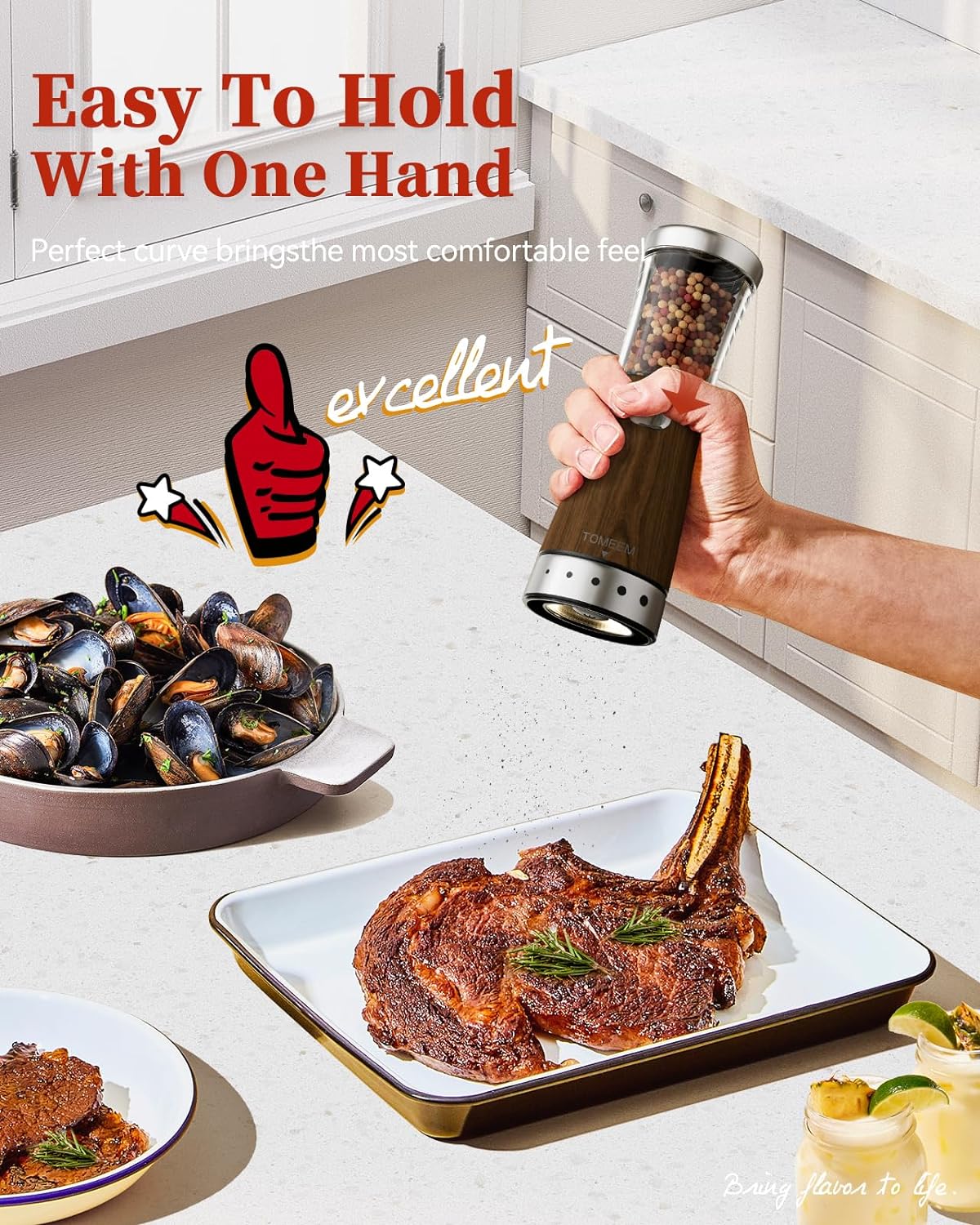 Electric Salt and Pepper Grinder Set, Large 4.5oz Capacity, Stainless Steel & Wood Design with Adjustable Coarseness and LED Light, USB Rechargeable, Salt and Pepper Grinder Set Includes Base Holder