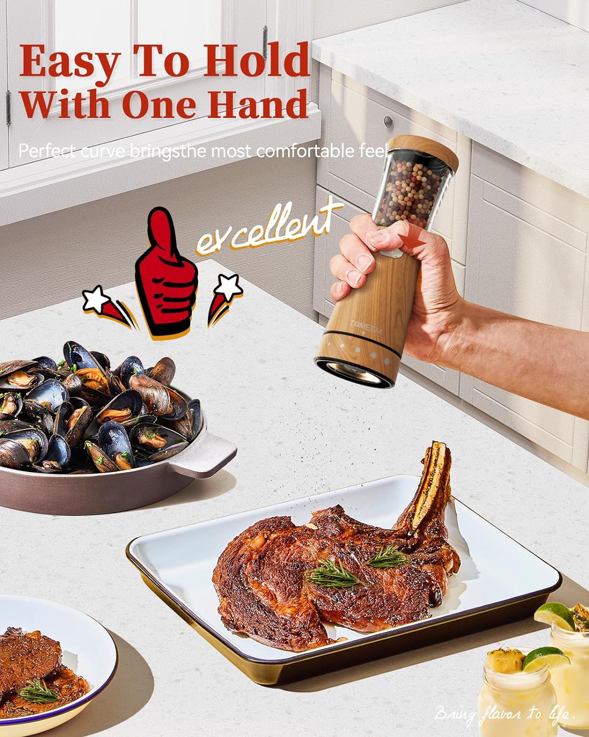 Electric Salt and Pepper Grinder Set, Large 4.5oz Capacity, Stainless Steel & Wood Design with Adjustable Coarseness and LED Light, USB Rechargeable, Salt and Pepper Grinder Set