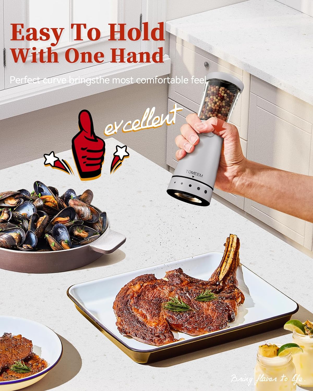 Electric Salt and Pepper Grinder Set with Storage Base, Stainless Steel Rechargeable Salt and Pepper Grinder Set with 4.5oz Large Capacity, 1.8" Wide Mouth, Adjustable Coarseness, Matte white