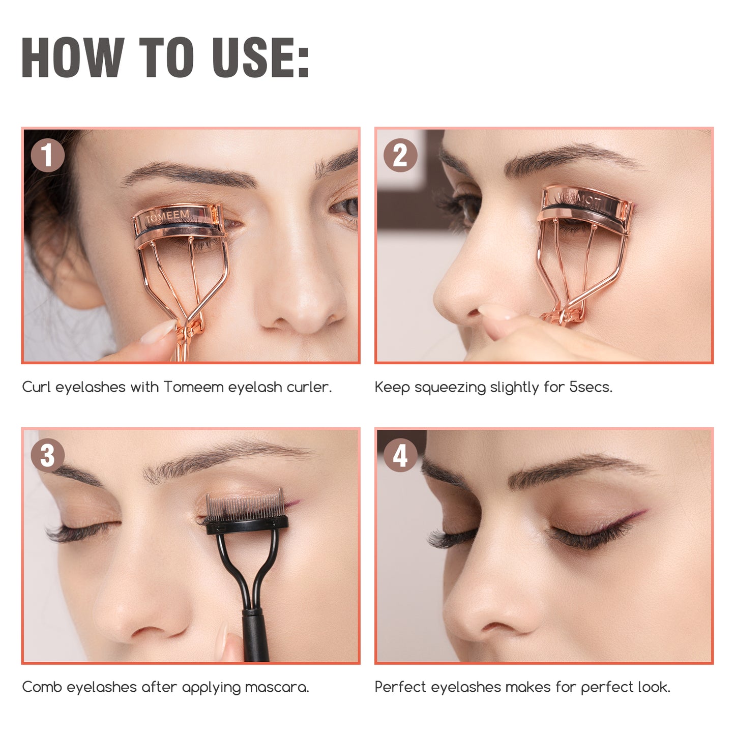 Eyelash Curler with Comb, TOMEEM Professional Volumizing Lash Lift Kit Lash Curler with Refill Pads for Home & Travel Uses, Rose Gold