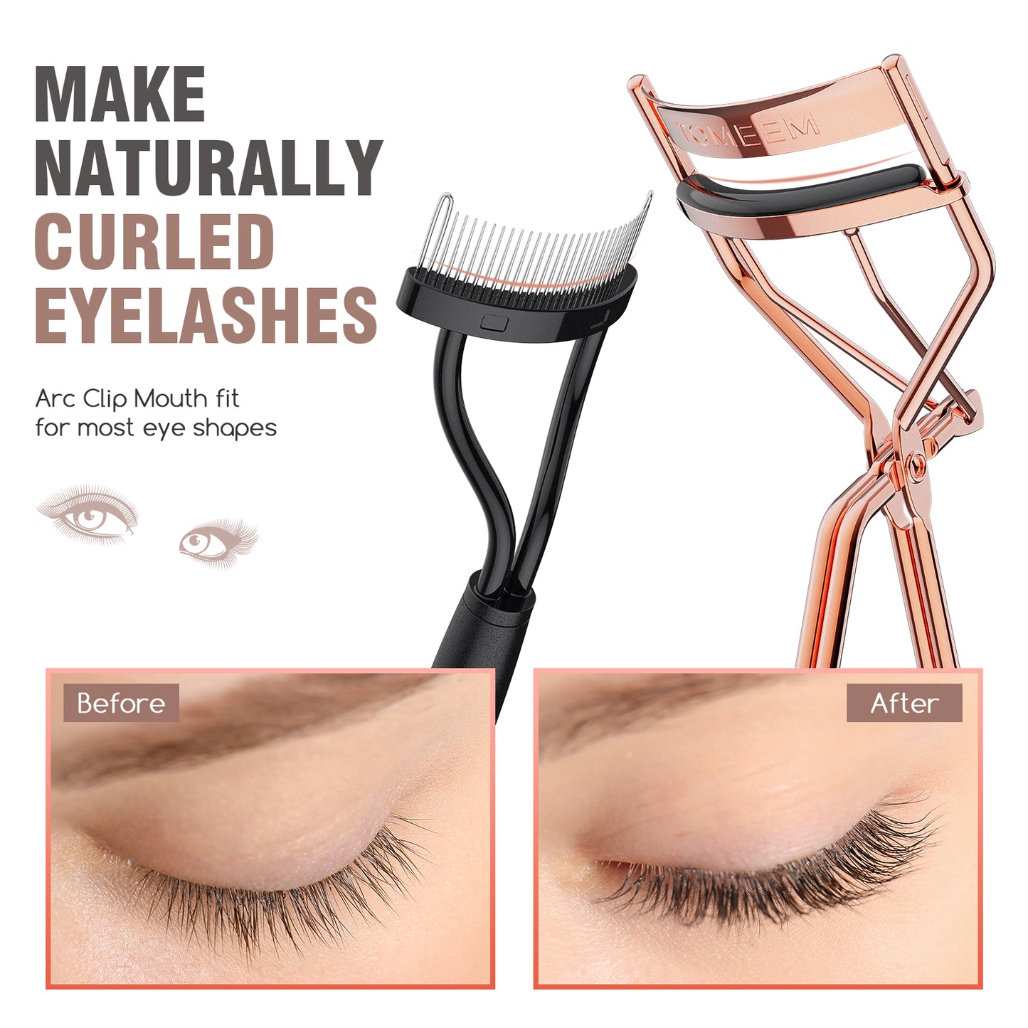 Eyelash Curler with Comb, TOMEEM Professional Volumizing Lash Lift Kit Lash Curler with Refill Pads for Home & Travel Uses, Rose Gold
