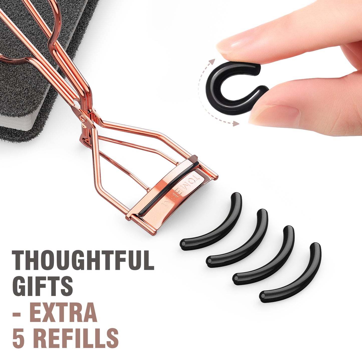 Eyelash Curler with Comb, TOMEEM Professional Volumizing Lash Lift Kit Lash Curler with Refill Pads for Home & Travel Uses, Rose Gold