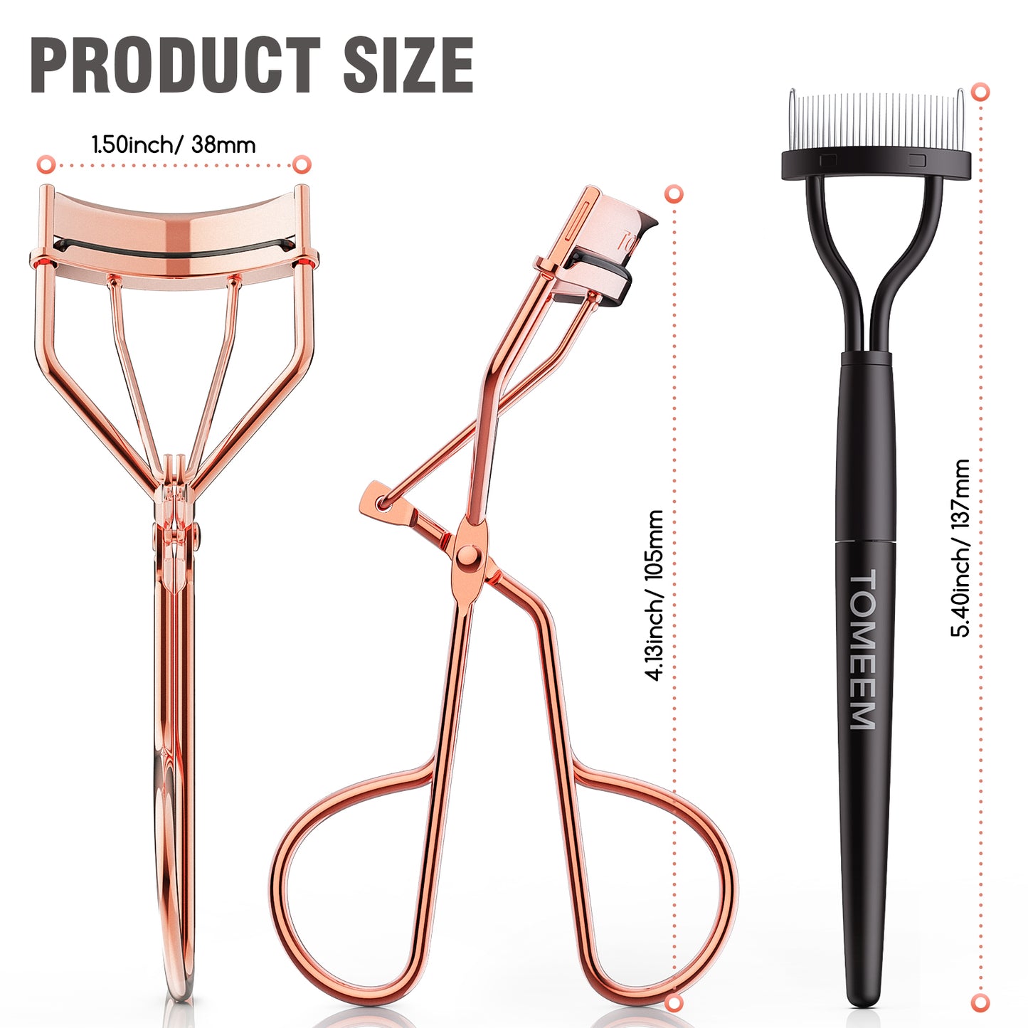 Eyelash Curler with Comb, TOMEEM Professional Volumizing Lash Lift Kit Lash Curler with Refill Pads for Home & Travel Uses, Rose Gold