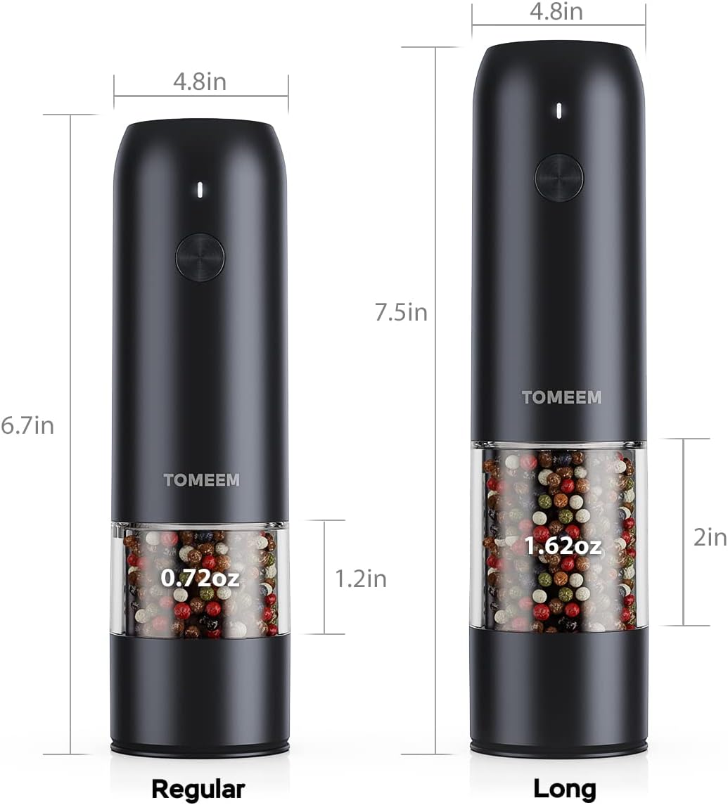 Electric Salt and Pepper Grinder Set - USB Rechargeable One Hand Operation Automatic Pepper Grinder and Salt Grinder with Adjustable Coarseness & LED Light Refillable