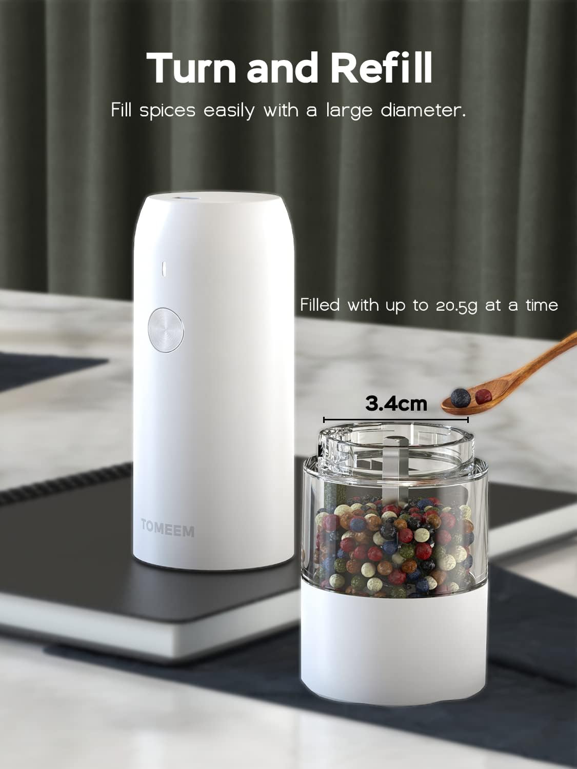 Electric Salt and Pepper Grinder Set - USB Rechargeable One Hand Operation Automatic Pepper Grinder and Salt Grinder with Adjustable Coarseness & LED Light Refillable