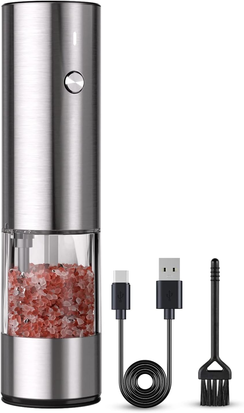 Electric Salt and Pepper Grinder Set - Usb Rechargeable - Automatic Pepper  Mill Shaker - Large Capacity - Adjustable Coarseness - Led Light - One Hand