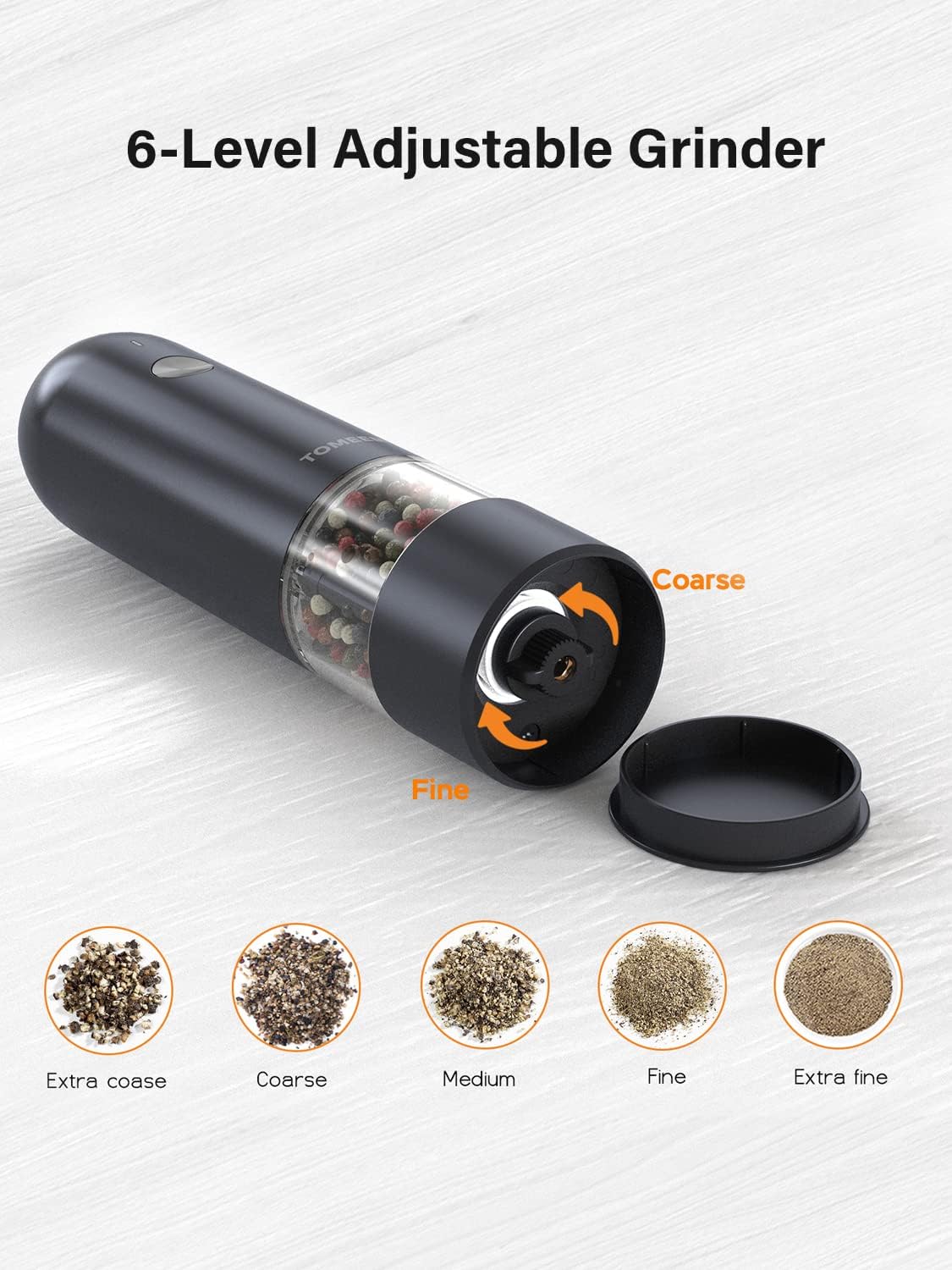 Electric Salt and Pepper Grinder Set - USB Rechargeable One Hand Operation Automatic Pepper Grinder and Salt Grinder with Adjustable Coarseness & LED Light Refillable