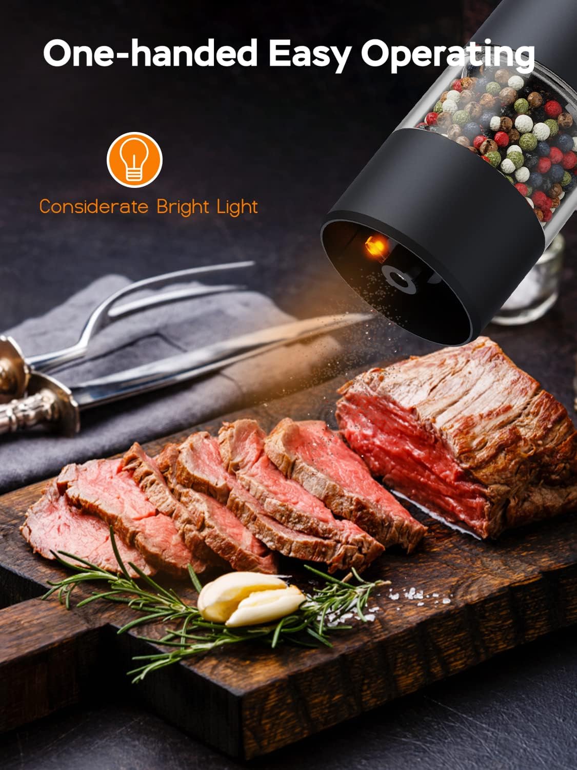 Electric Salt and Pepper Grinder Set - USB Rechargeable One Hand Operation Automatic Pepper Grinder and Salt Grinder with Adjustable Coarseness & LED Light Refillable