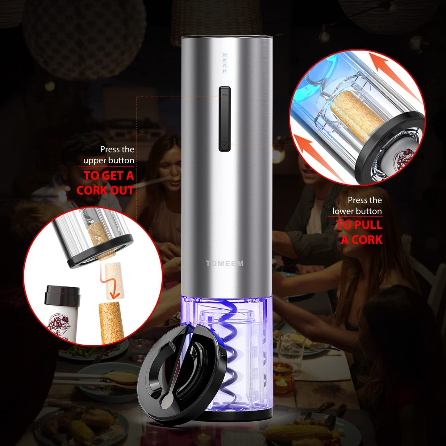 Wine Bottle Opener Set, Tomeem Wine Gift Set with Rechargeable Wine Opener and Foil Cutter, Wine Bottle Opener for Home, Party, Bar, Outdoor