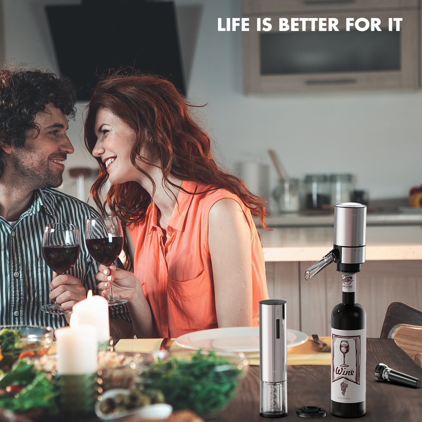 Electric Wine Opener Set, Tomeem Wine Gift Set with Rechargeable Wine Opener, Electric Wine Aerator, Vacuum Stoppers and Foil Cutter, 4-in-1 Electric Wine Bottle Opener for Home Party Bar Outdoor