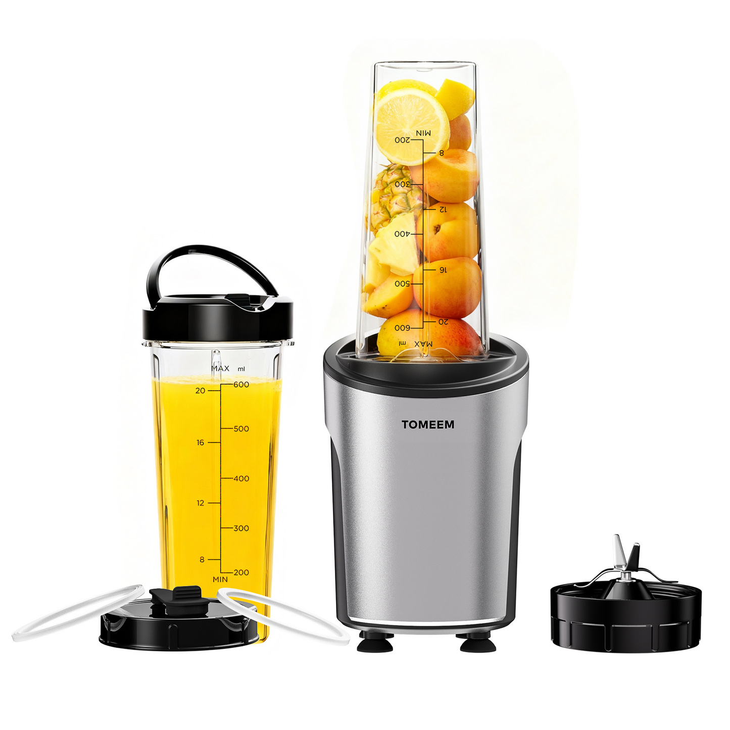 Tomeem Personal Blender with Travel Lid, 20 oz No-BPA Portable Bottle, 450 W, 4-Blade, Black