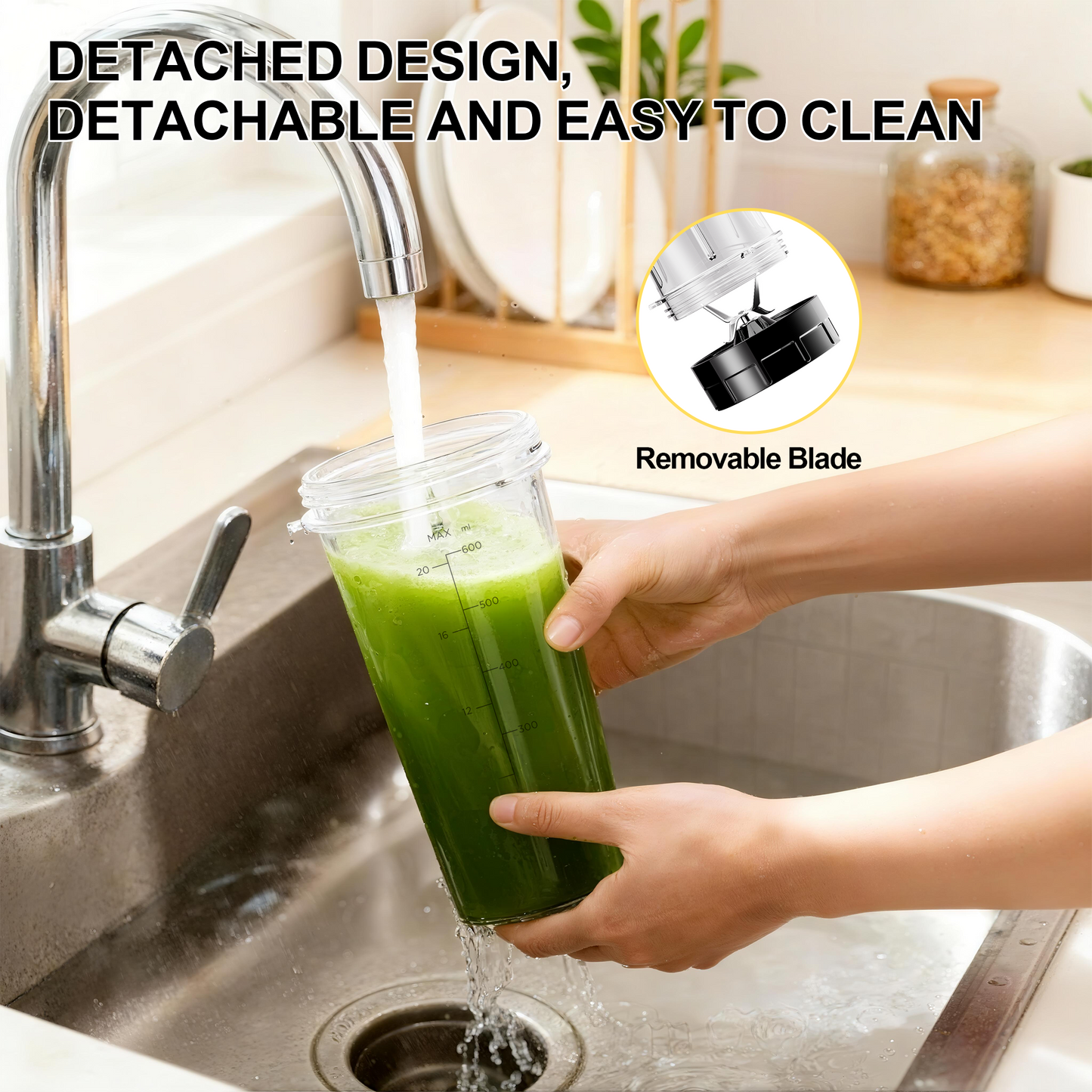 Tomeem Personal Blender with Travel Lid, 20 oz No-BPA Portable Bottle, 450 W, 4-Blade, Black