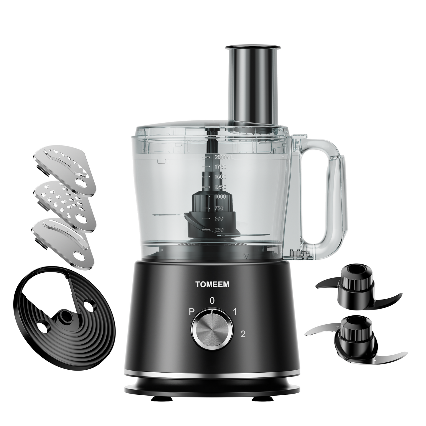 Tomeem Food Processor 600W, 12 Cup, 2 Speeds+Pulse, Chop, Puree, Slice, Shred & Knead Dough