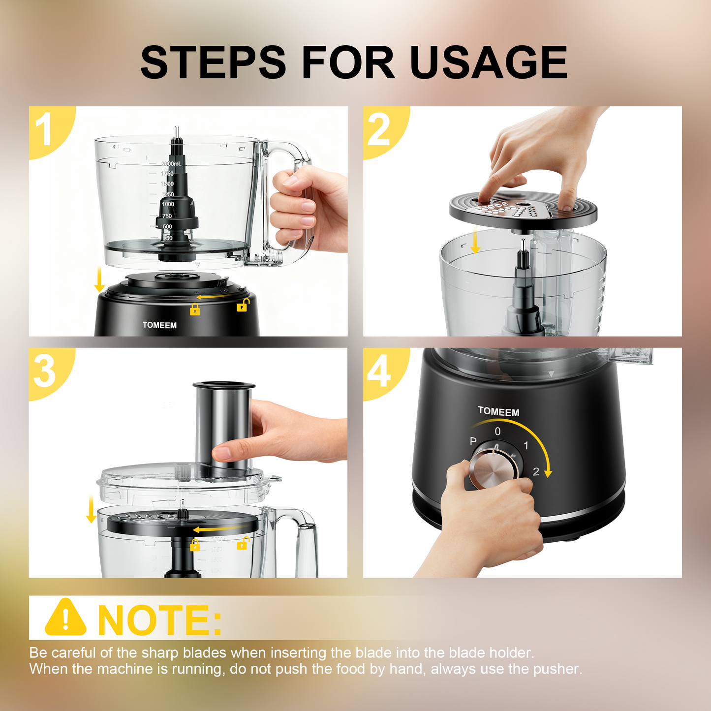 Tomeem Food Processor 600W, 12 Cup, 2 Speeds+Pulse, Chop, Puree, Slice, Shred & Knead Dough