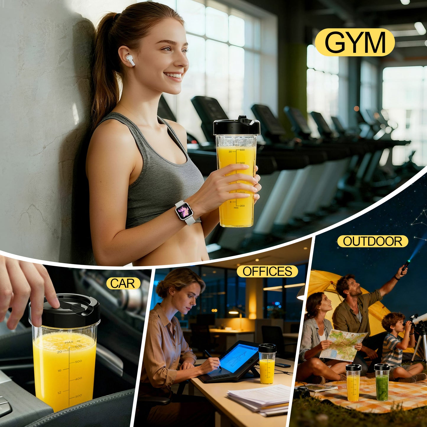 Tomeem Personal Blender with Travel Lid, 20 oz No-BPA Portable Bottle, 450 W, 4-Blade, Black