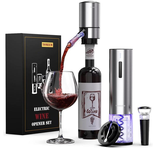 TOMEEM bottle openers Electric Wine Opener Set,Tomeem Gift Set with Rechargeable Wine Opener,4-in-1 Electric Bottle Opener for Home Party Bar Outdoor