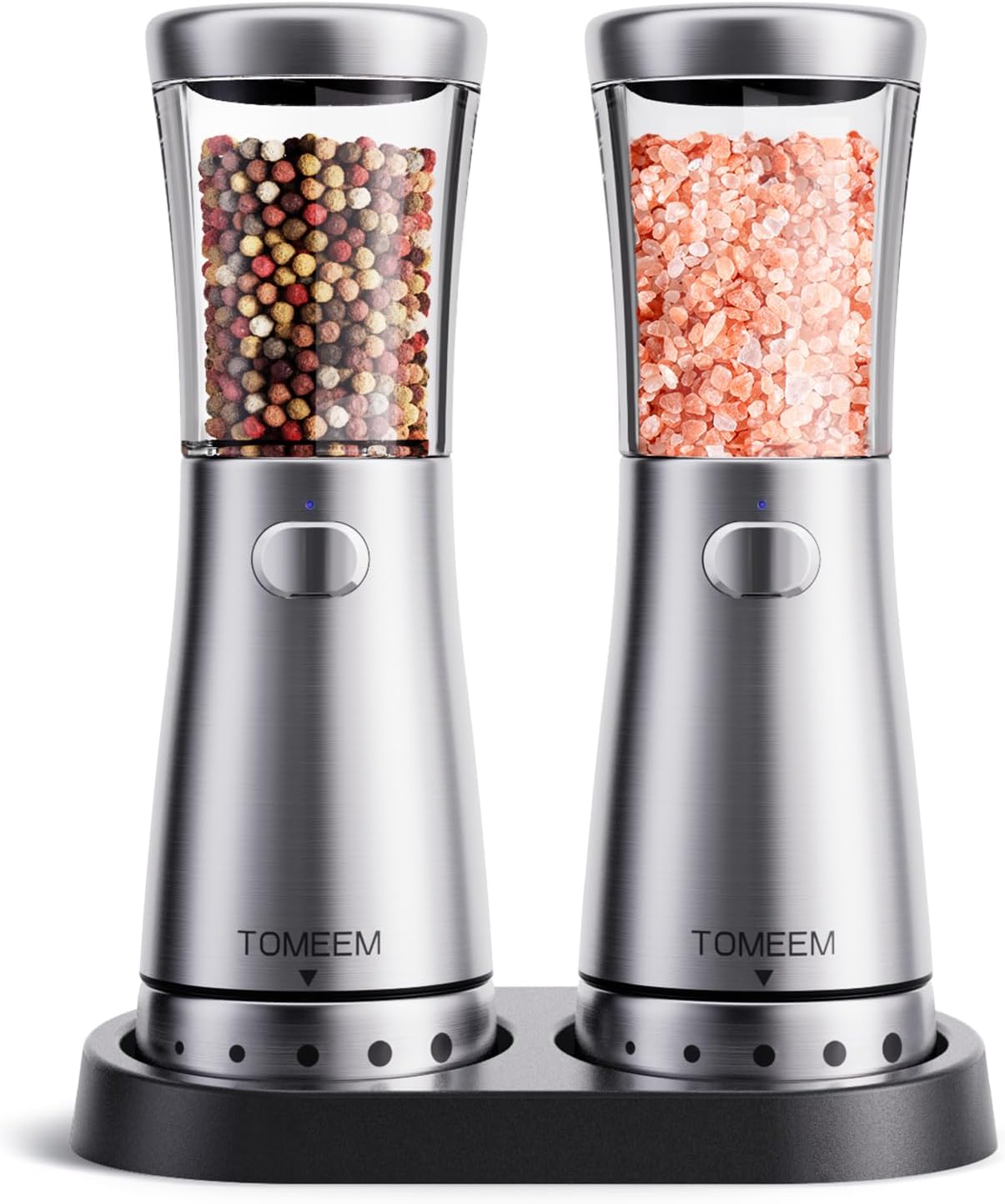 Electric Salt and Pepper Grinder Set with Storage Base, Stainless Steel Rechargeable Salt and Pepper Grinder Set with 4.5oz Large Capacity