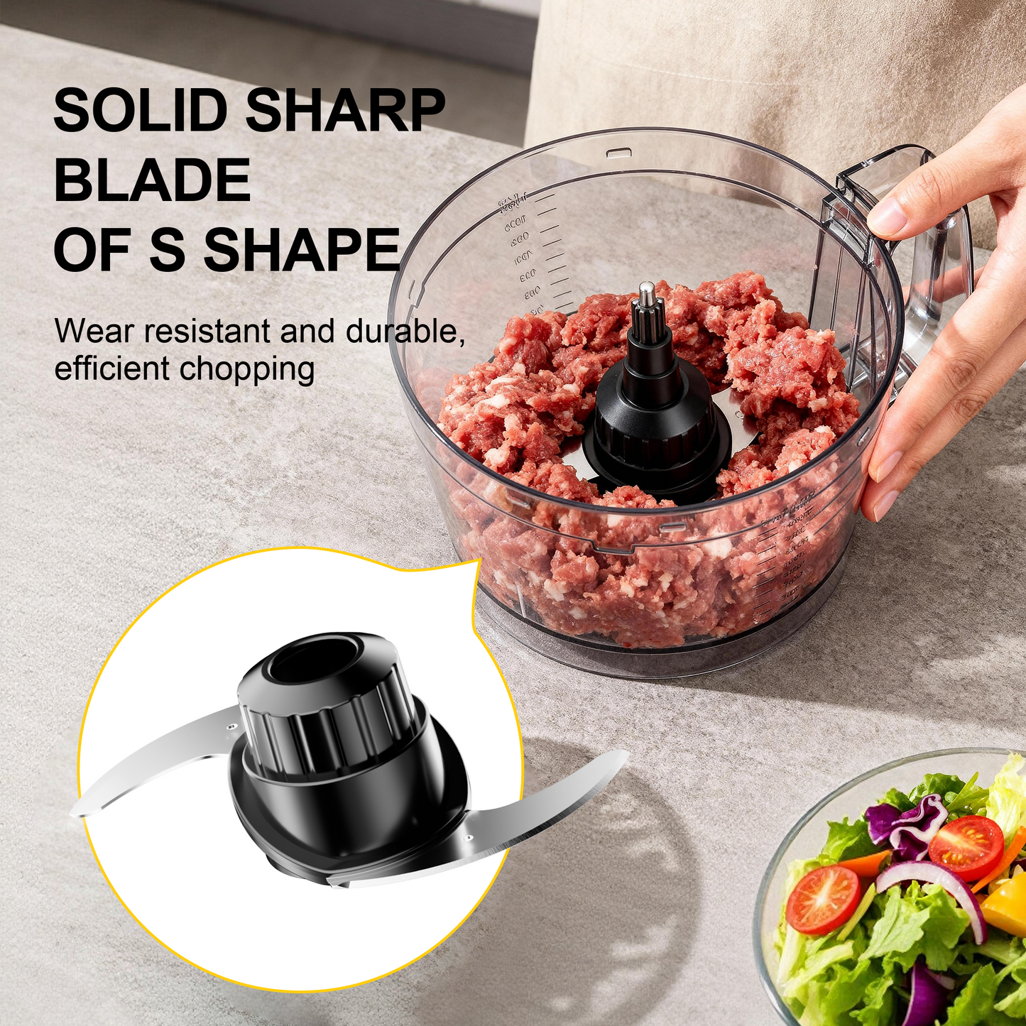 Tomeem Food Processor 600W, 12 Cup, 2 Speeds+Pulse, Chop, Puree, Slice, Shred & Knead Dough