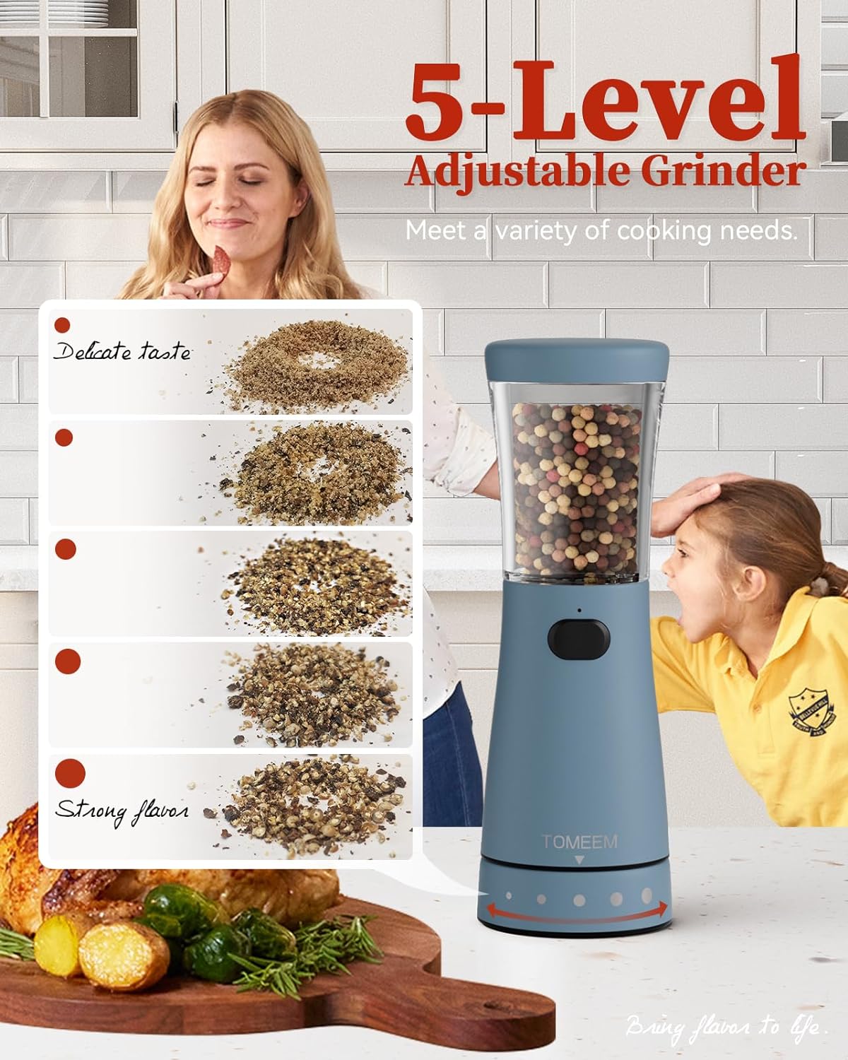 Electric Salt and Pepper Grinder Set with Storage Base, Stainless Steel Rechargeable Salt and Pepper Grinder Set with 4.5oz Large Capacity, 1.8" Wide Mouth, Adjustable Coarseness, Blue