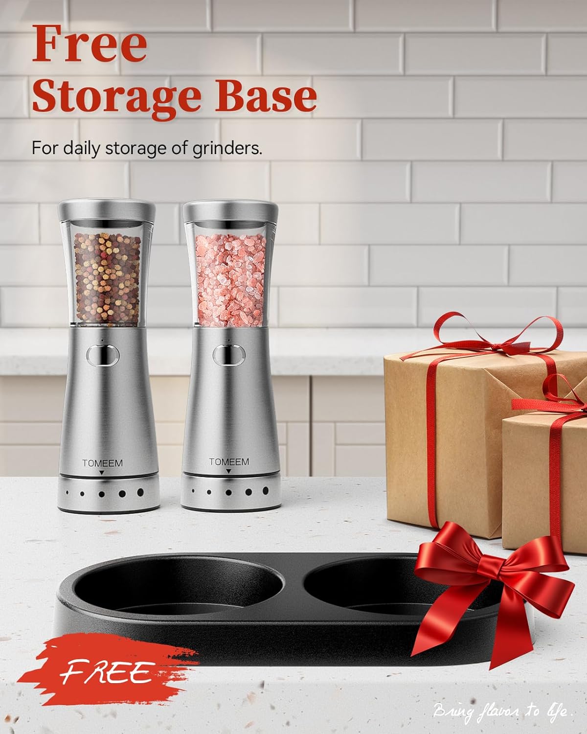 Electric Salt and Pepper Grinder Set with Storage Base, Stainless Steel Rechargeable Salt and Pepper Grinder Set with 4.5oz Large Capacity