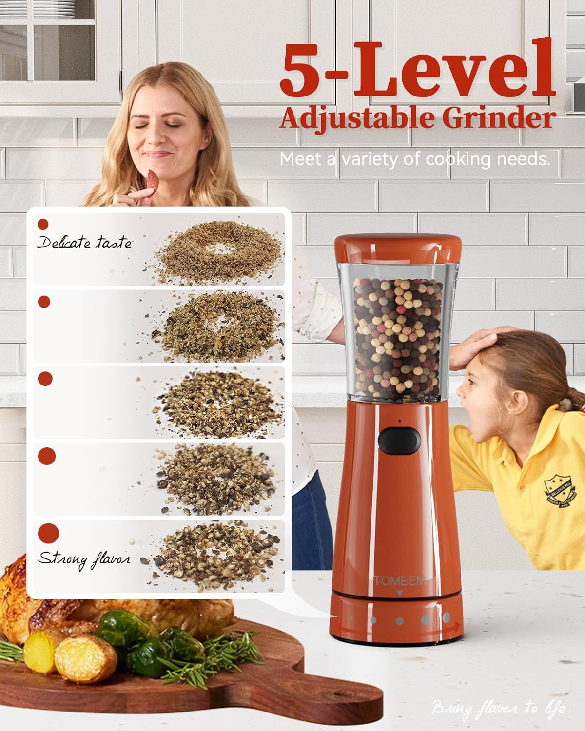 Electric Salt and Pepper Grinder Set with Storage Base, Stainless Steel Rechargeable Salt and Pepper Grinder Set with 4.5oz Large Capacity, 1.8" Wide Mouth, Adjustable Coarseness, Bright Orange