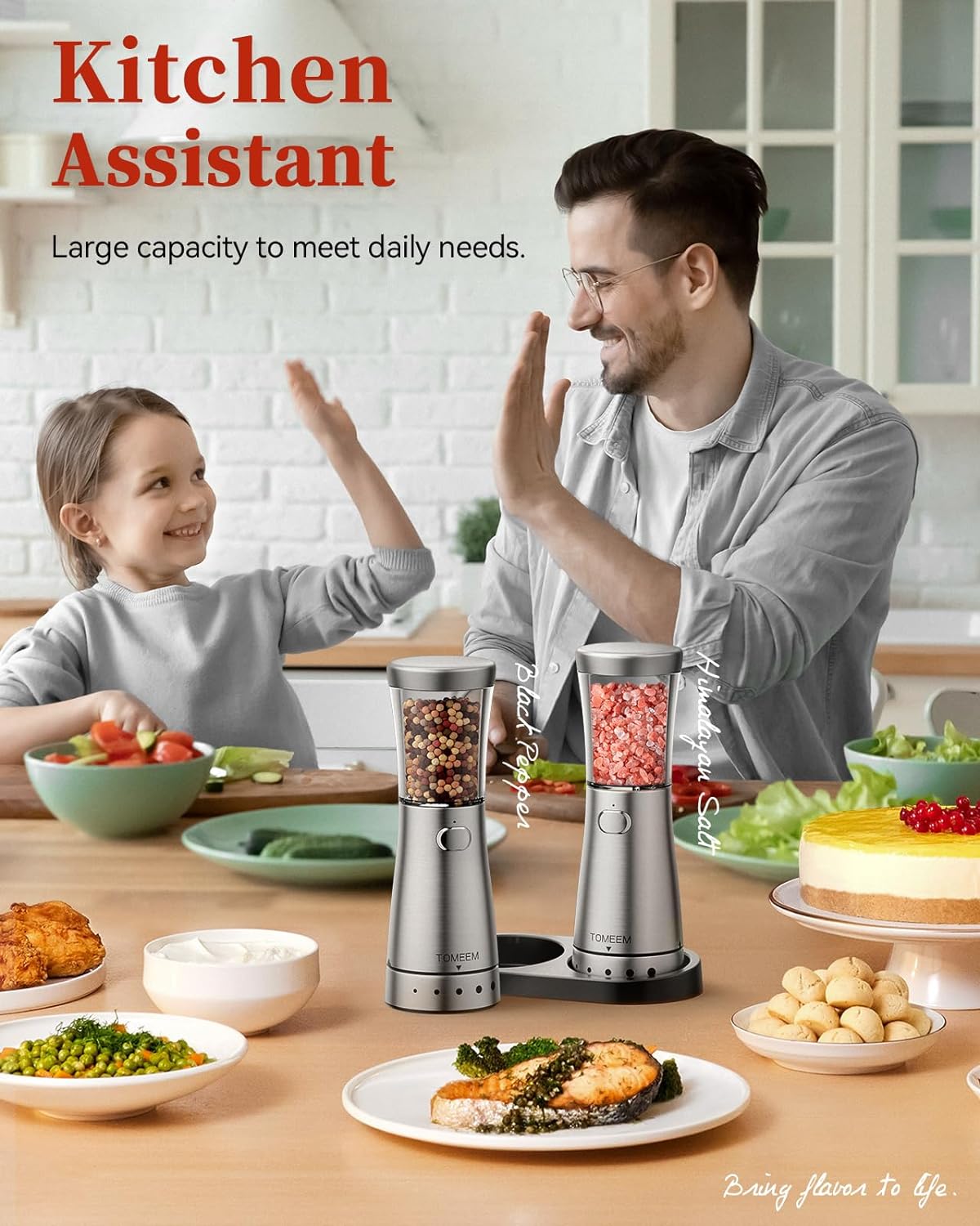 Electric Salt and Pepper Grinder Set with Storage Base, Stainless Steel Rechargeable Salt and Pepper Grinder Set with 4.5oz Large Capacity