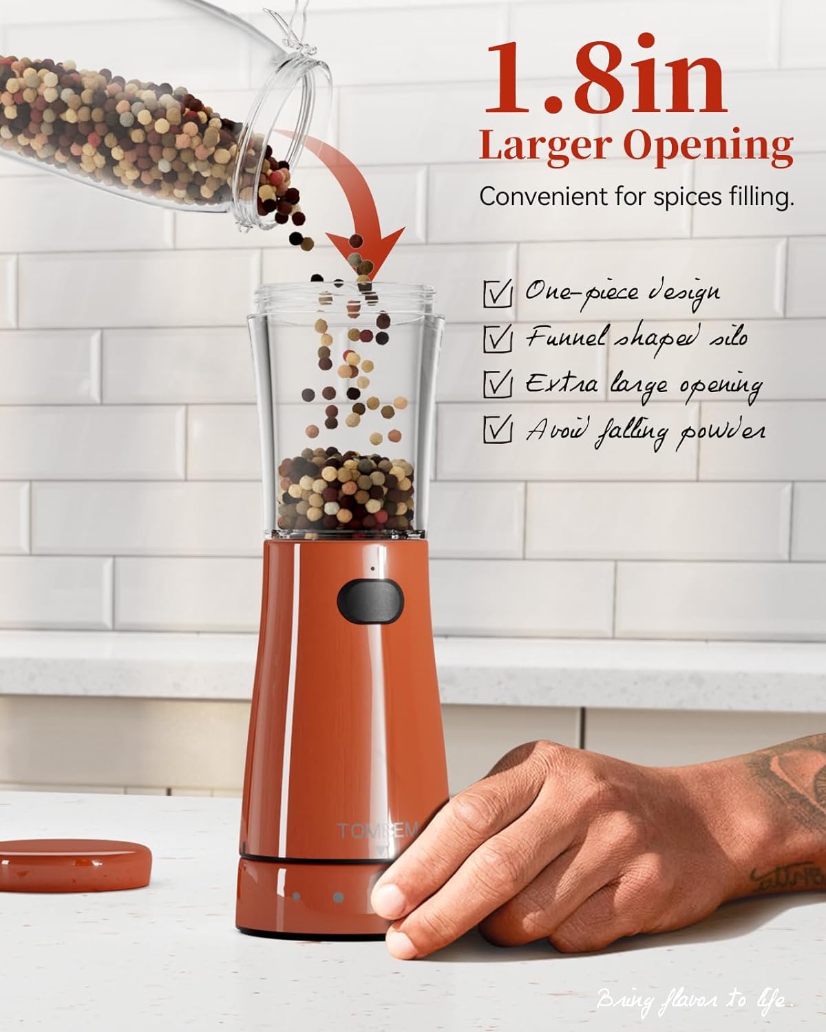 Electric Salt and Pepper Grinder Set with Storage Base, Stainless Steel Rechargeable Salt and Pepper Grinder Set with 4.5oz Large Capacity, 1.8" Wide Mouth, Adjustable Coarseness, Bright Orange