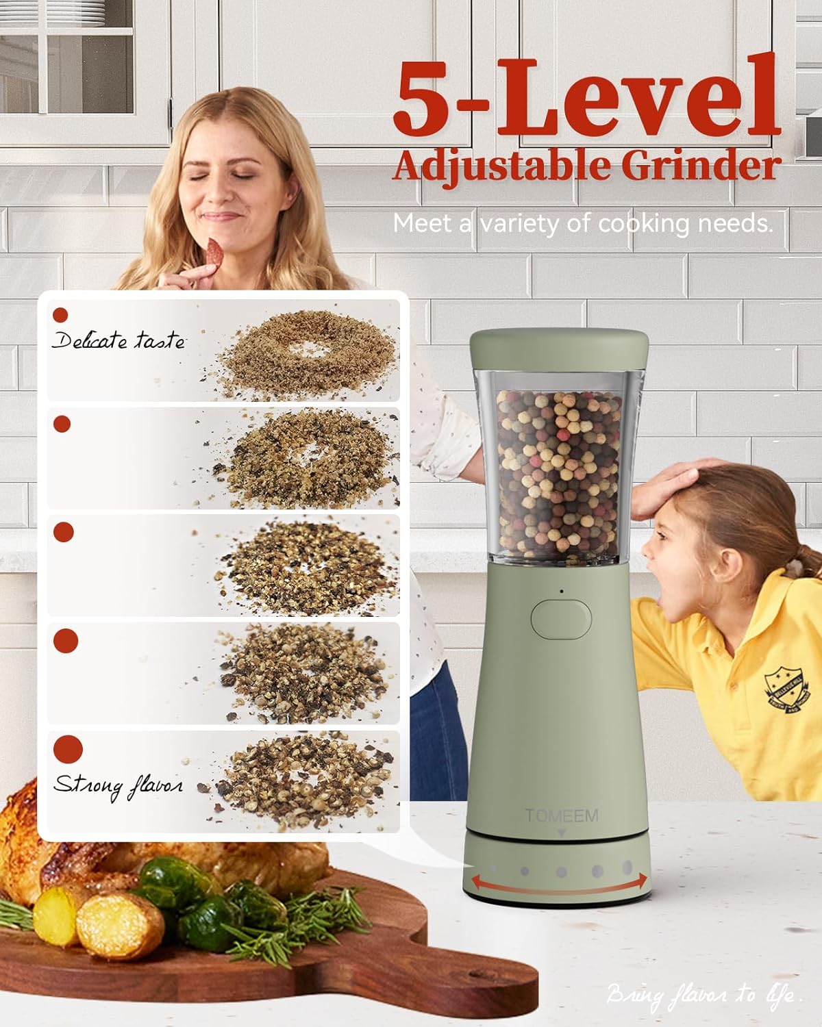 Electric Salt and Pepper Grinder Set with Storage Base, Stainless Steel Rechargeable Salt and Pepper Grinder Set with 4.5oz Large Capacity, 1.8" Wide Mouth, Adjustable Coarseness, Green