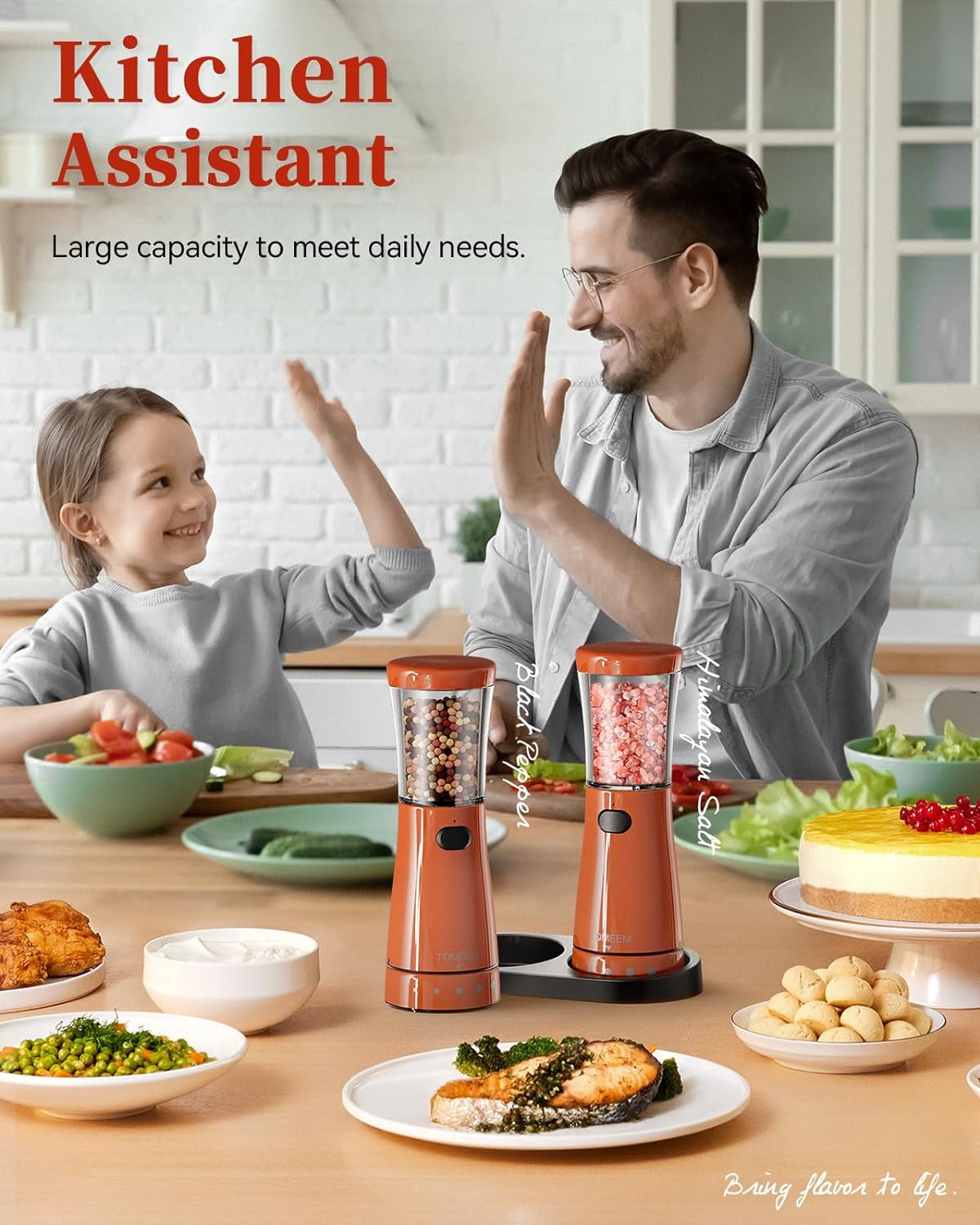 Electric Salt and Pepper Grinder Set with Storage Base, Stainless Steel Rechargeable Salt and Pepper Grinder Set with 4.5oz Large Capacity, 1.8" Wide Mouth, Adjustable Coarseness, Bright Orange