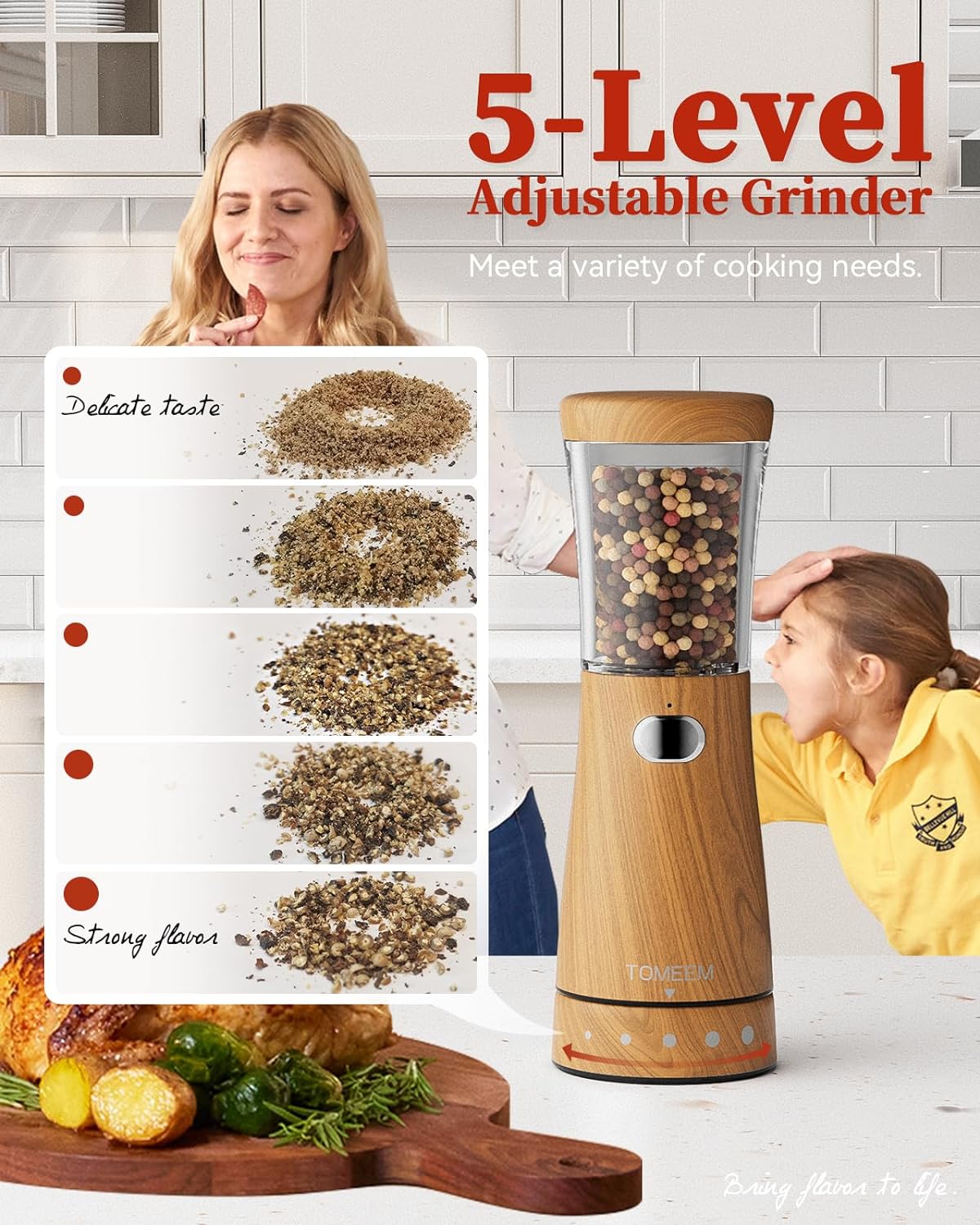 Electric Salt and Pepper Grinder Set, Large 4.5oz Capacity, Stainless Steel & Wood Design with Adjustable Coarseness and LED Light, USB Rechargeable, Salt and Pepper Grinder Set